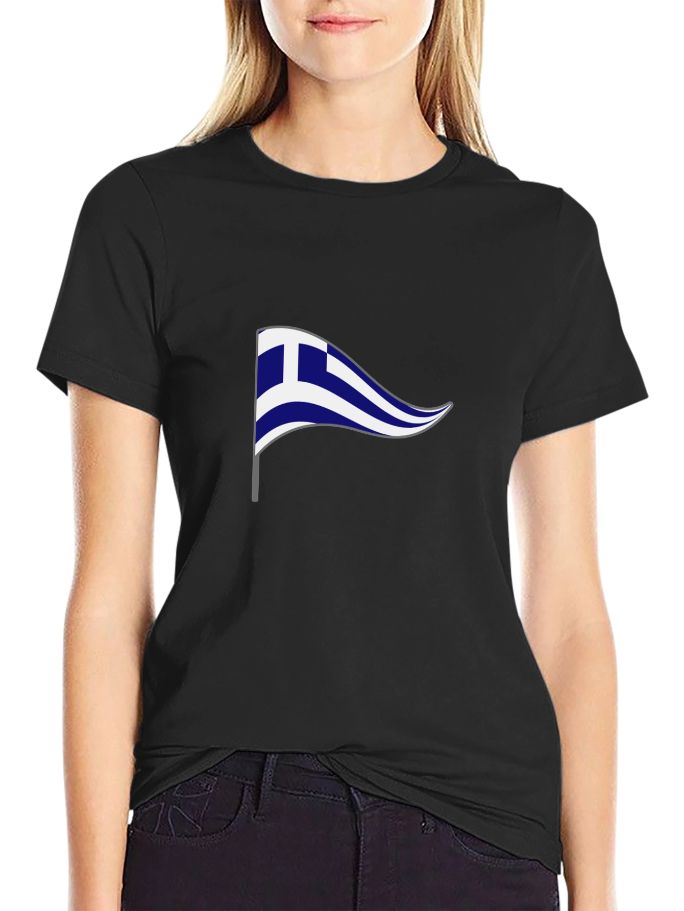 Greek Flag Graphic T-Shirt - Black Cotton Tee