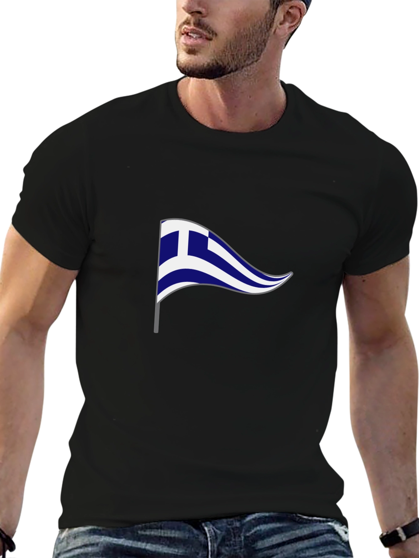 Greek Flag Graphic T-Shirt - Black Cotton Tee