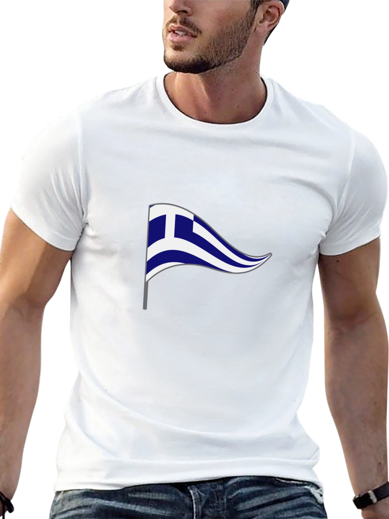 Greek Flag Graphic T-Shirt - Black Cotton Tee