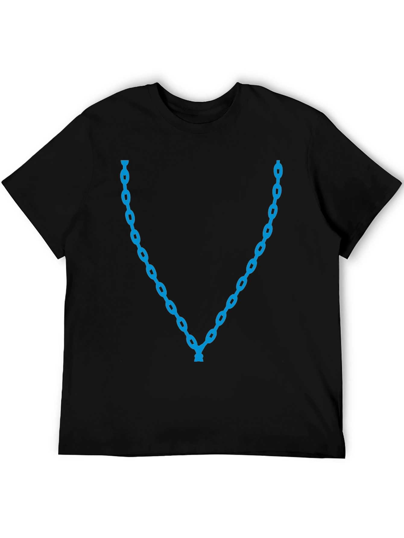 Mens Black T-Shirt with Blue Chain Necklace Design
