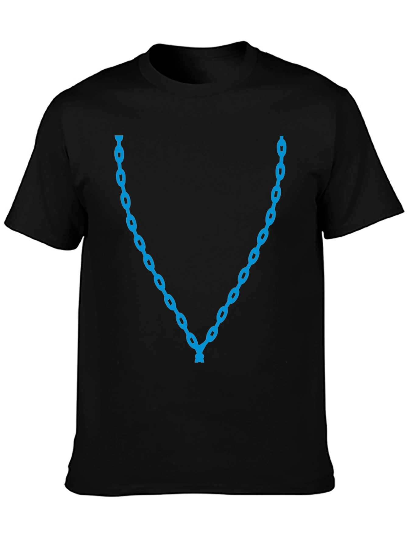 Mens Black T-Shirt with Blue Chain Necklace Design