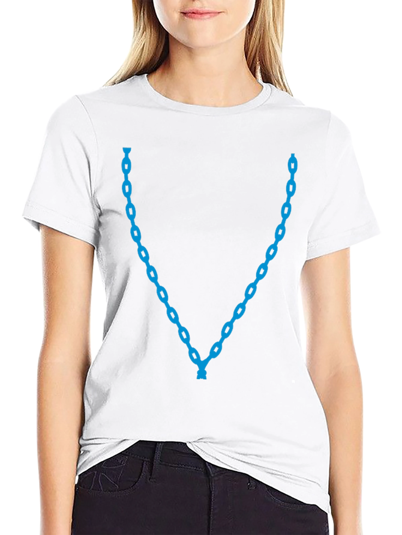 Mens Black T-Shirt with Blue Chain Necklace Design