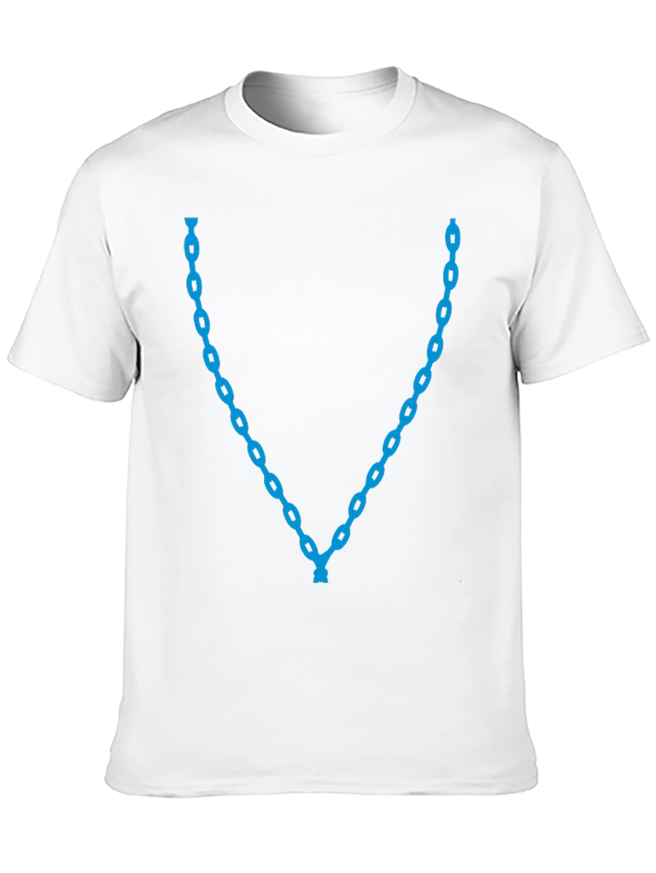 Mens Black T-Shirt with Blue Chain Necklace Design
