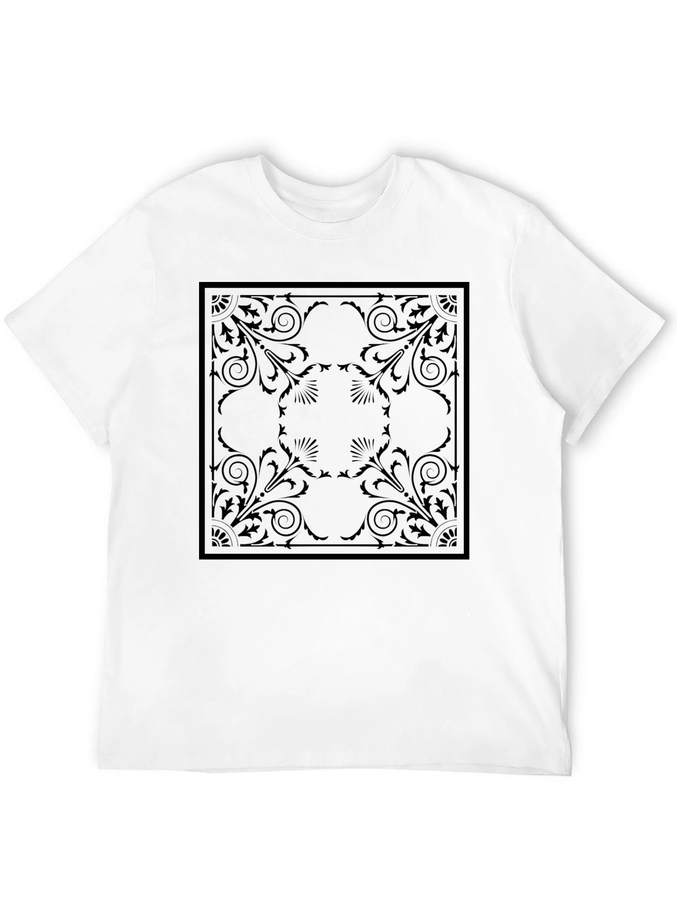 Elegant Black T-Shirt with Ornamental Square Design