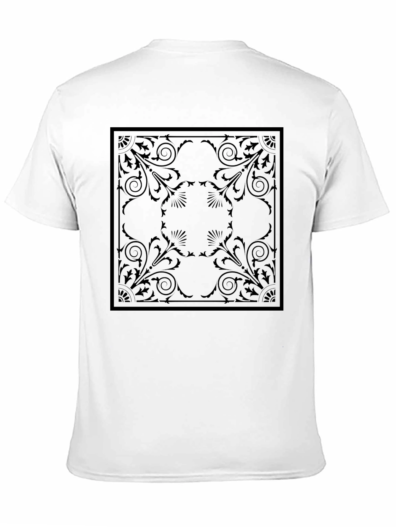 Elegant Black T-Shirt with Ornamental Square Design