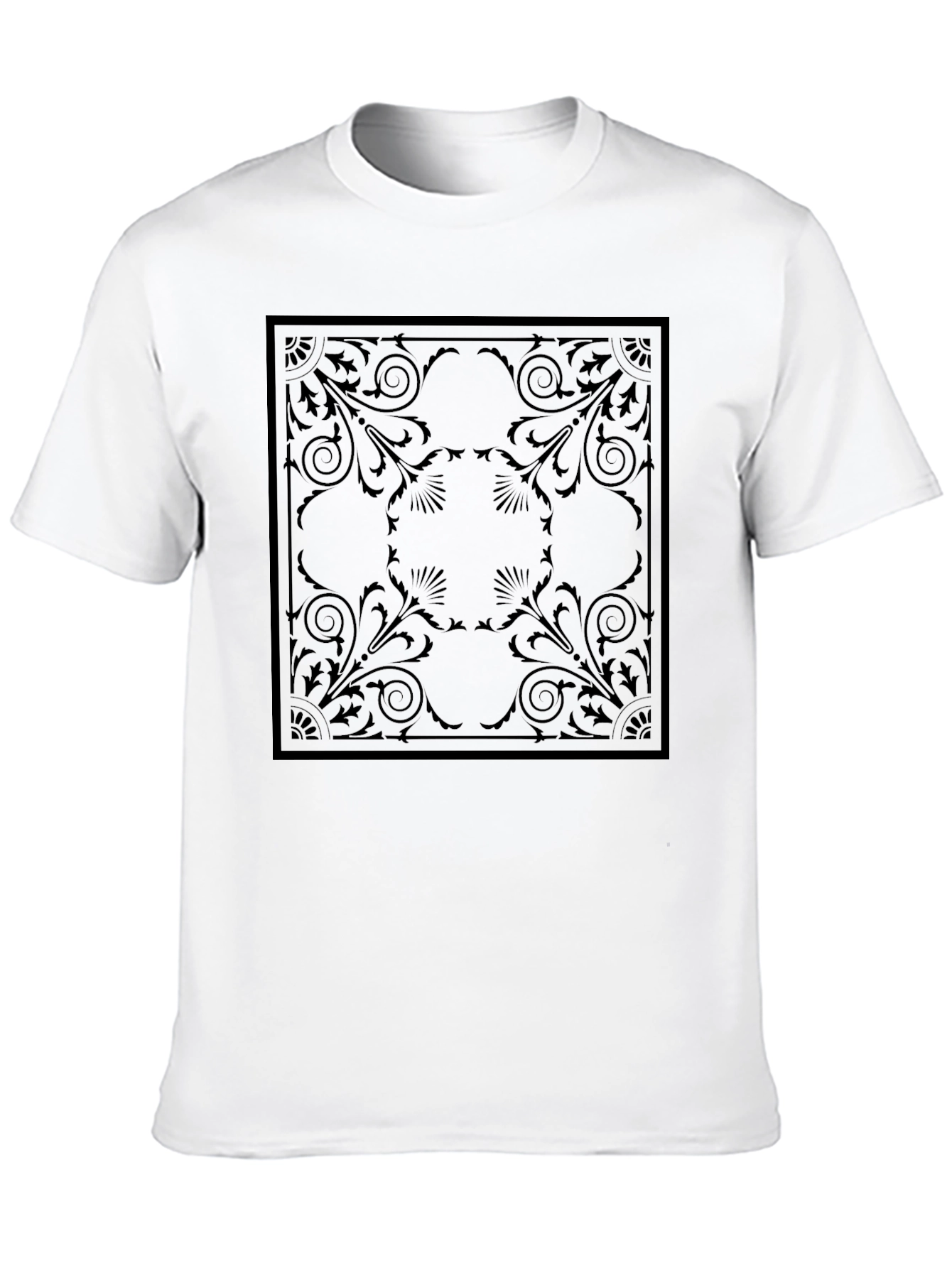 Elegant Black T-Shirt with Ornamental Square Design