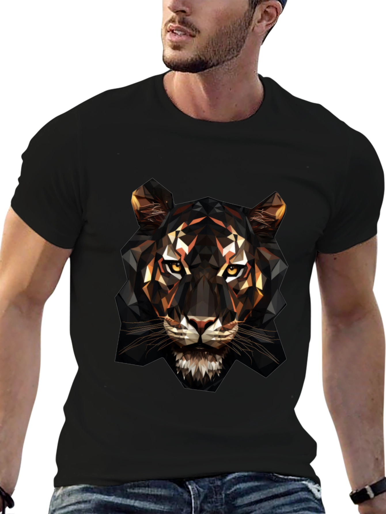 Geometric Tiger Graphic Tee - Bold Animal Design