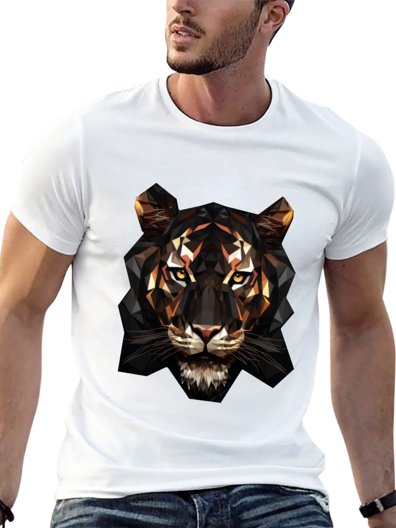 Geometric Tiger Graphic Tee - Bold Animal Design