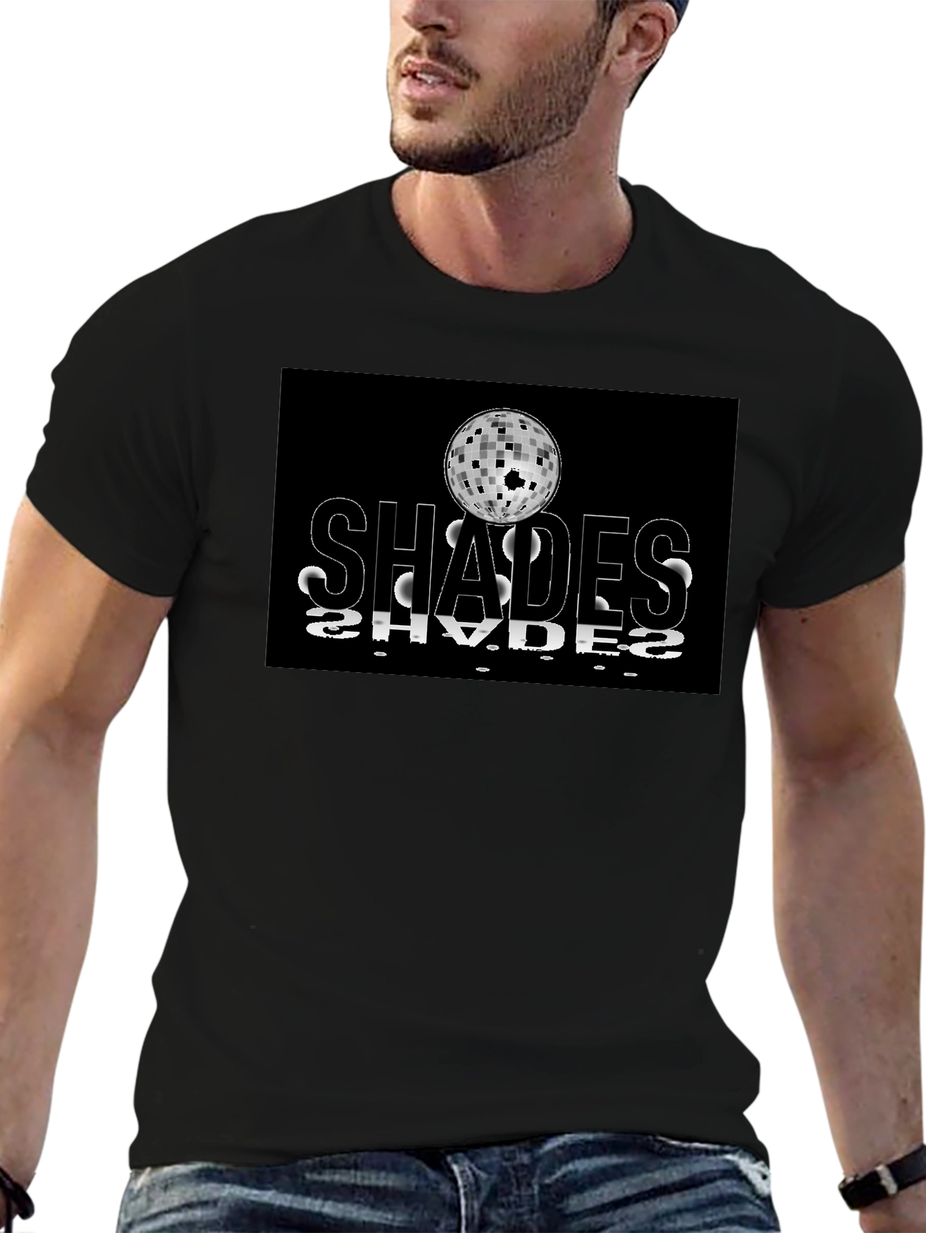 Shades Retro Disco Ball Graphic Black T-Shirt