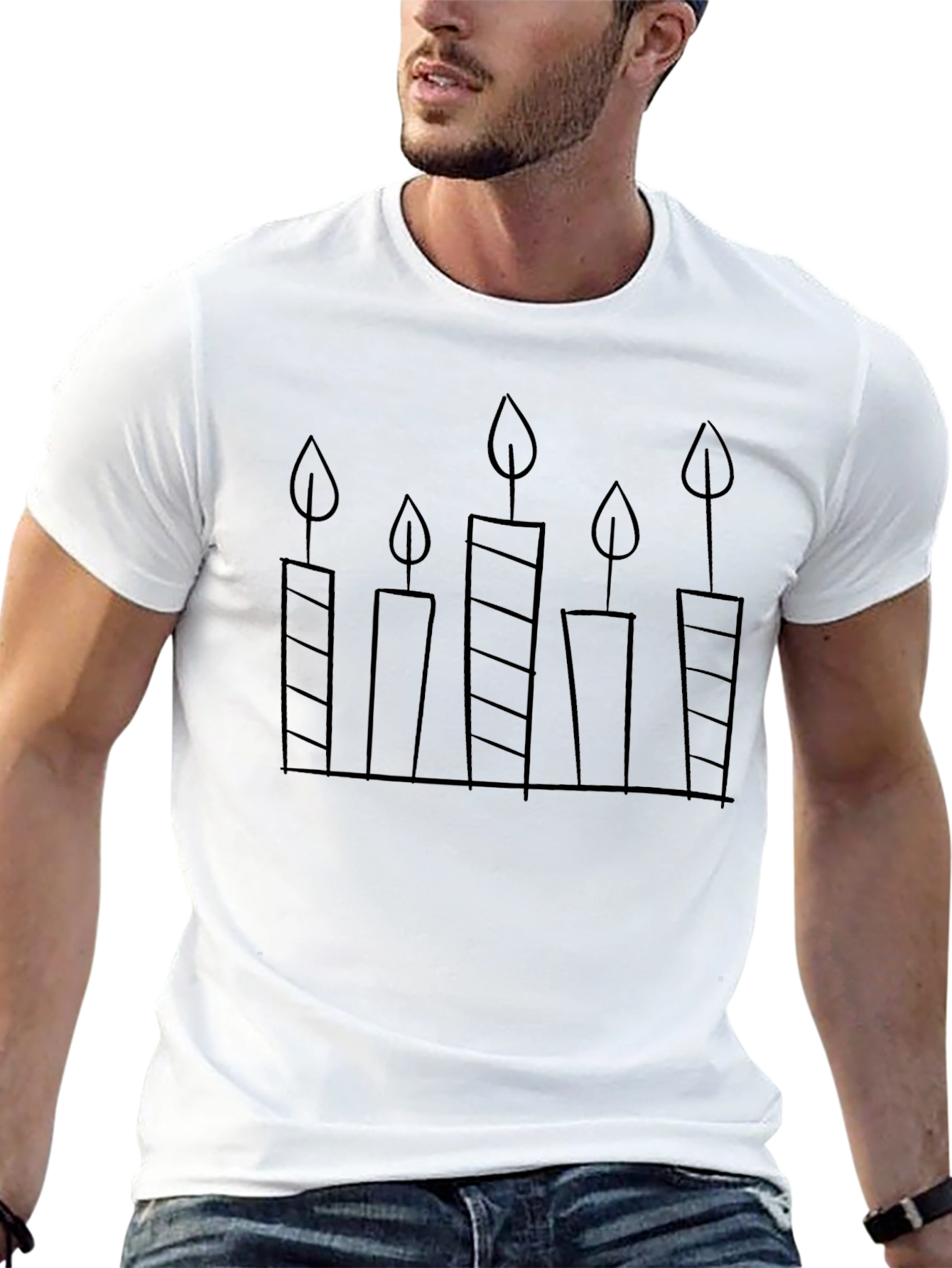 Black T-Shirt with Candle Line Art