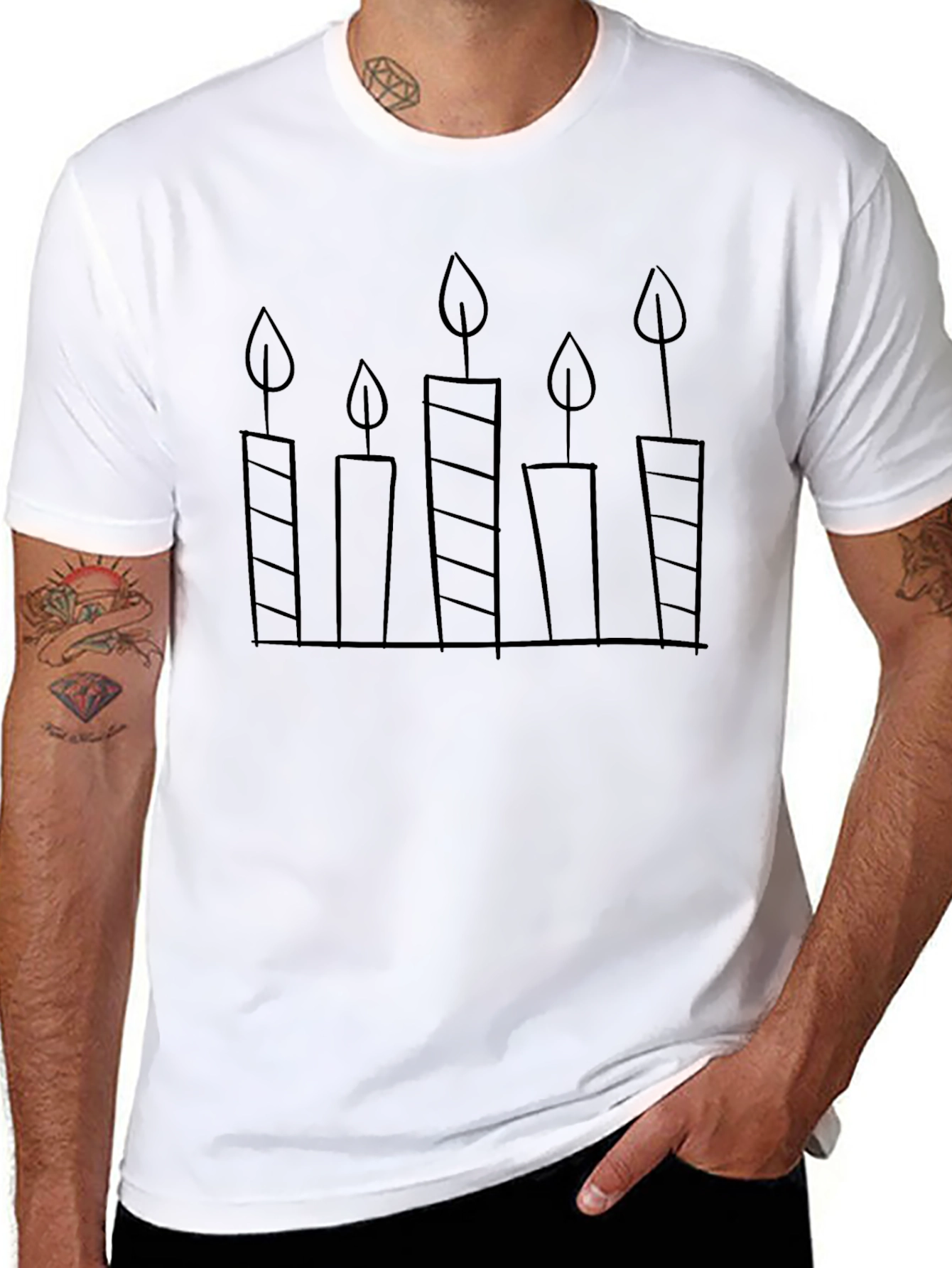 Black T-Shirt with Candle Line Art
