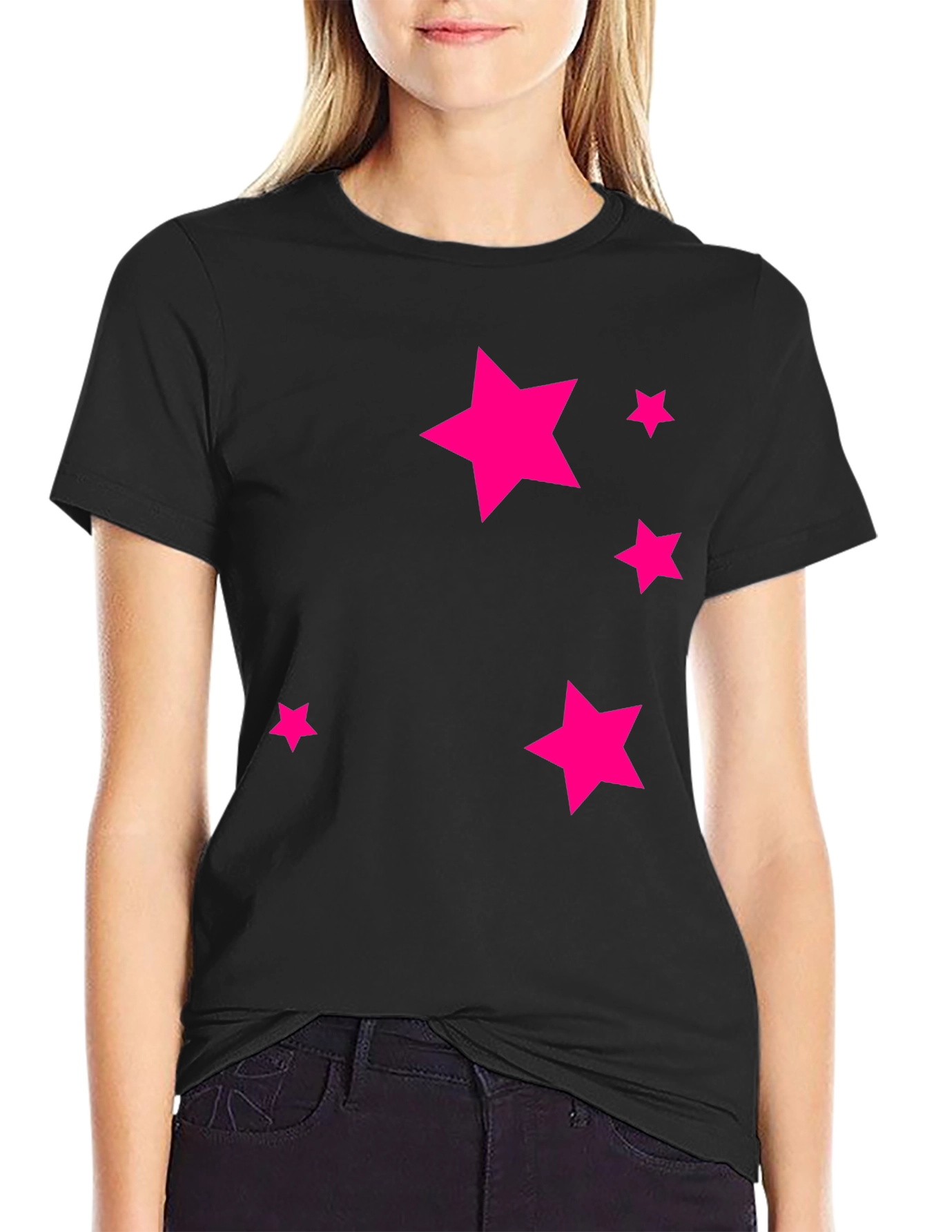 Black Tee with Pink Star Design
