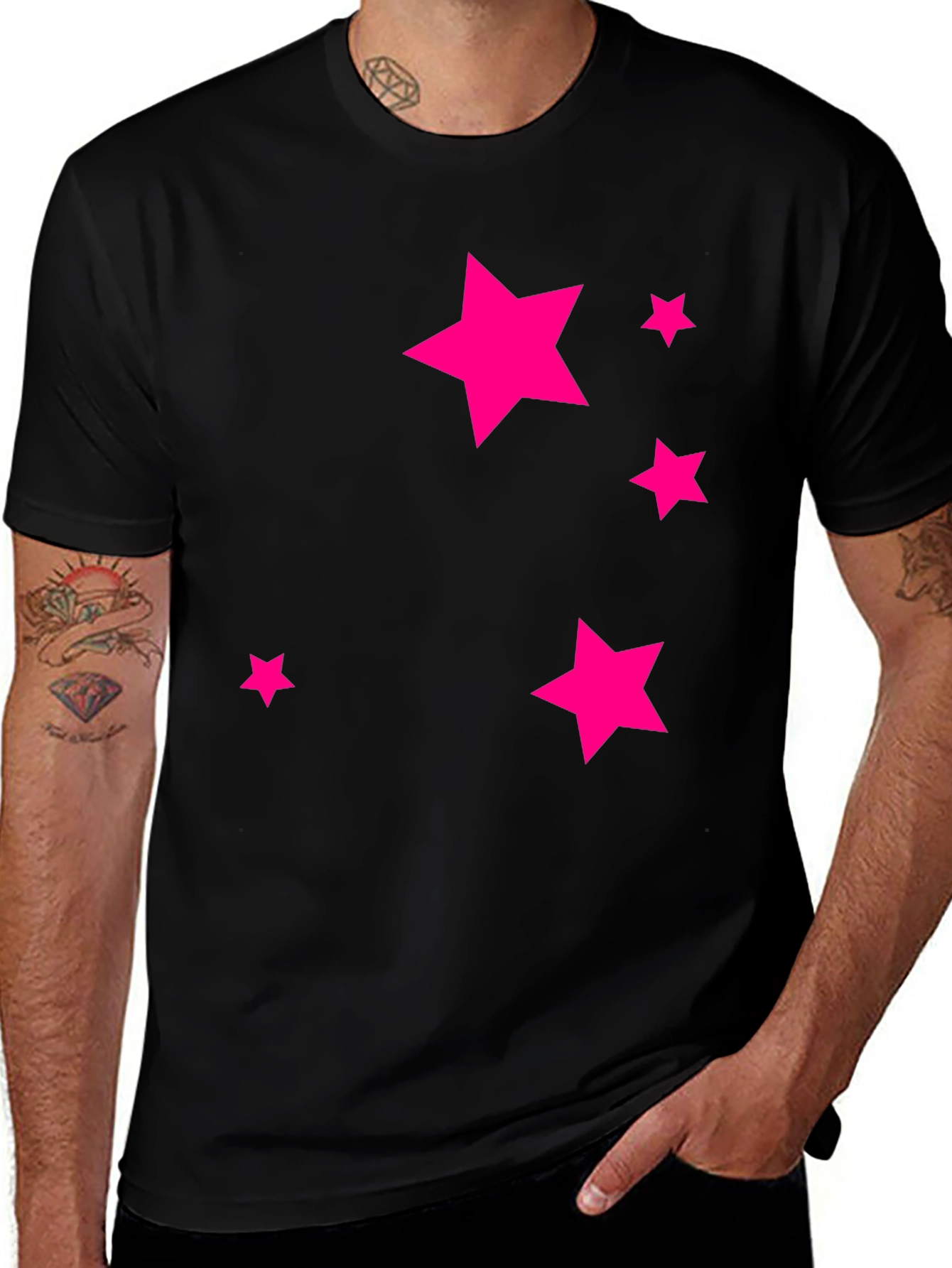 Black Tee with Pink Star Design