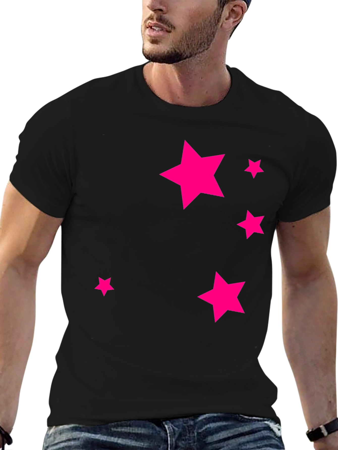 Black Tee with Pink Star Design