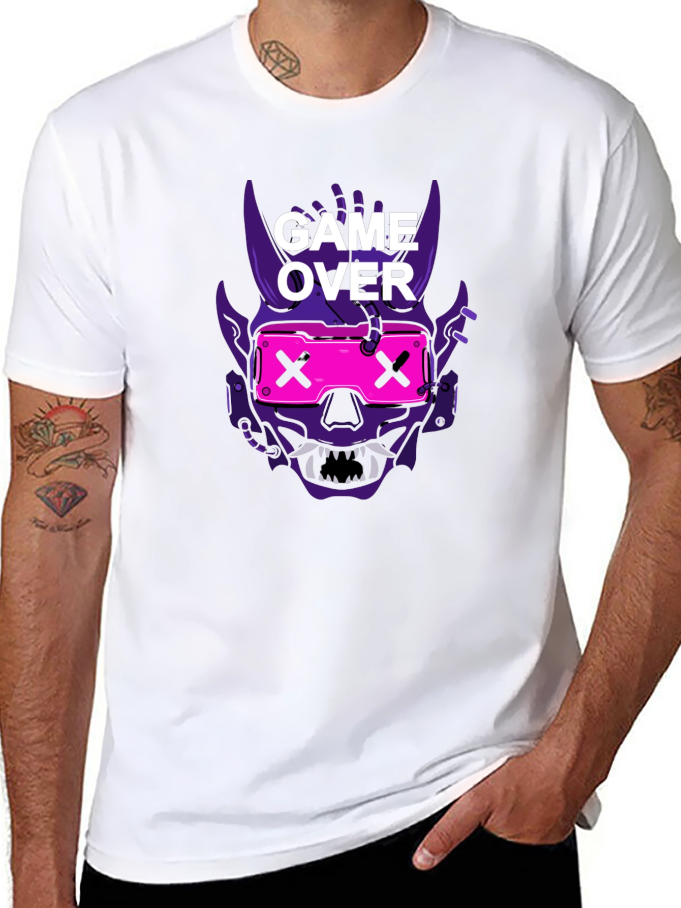 Game Over Oni Skull Cyberpunk T-Shirt