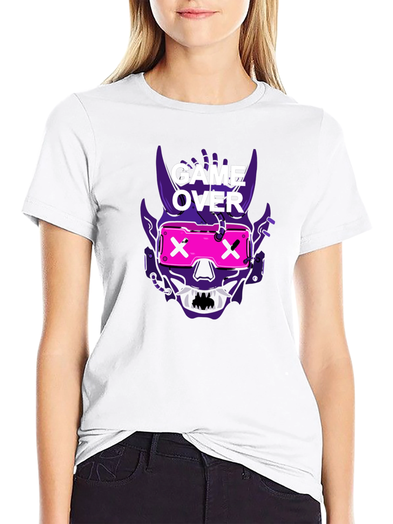 Game Over Oni Skull Cyberpunk T-Shirt