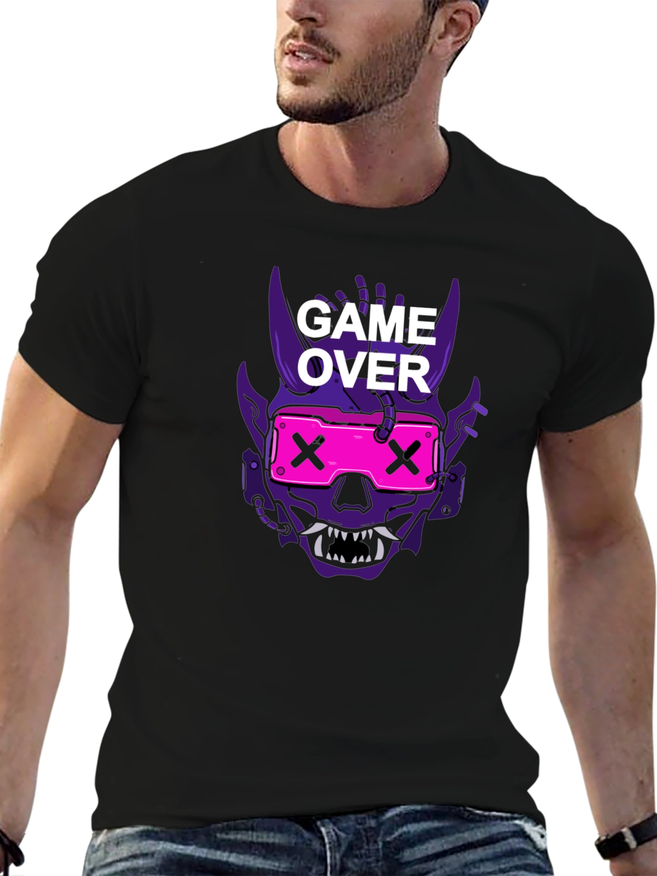 Game Over Oni Skull Cyberpunk T-Shirt