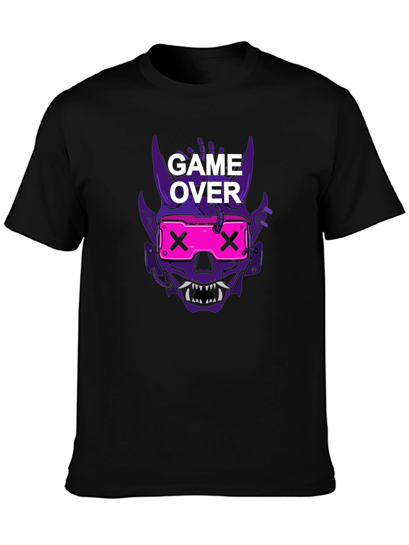 Game Over Oni Skull Cyberpunk T-Shirt