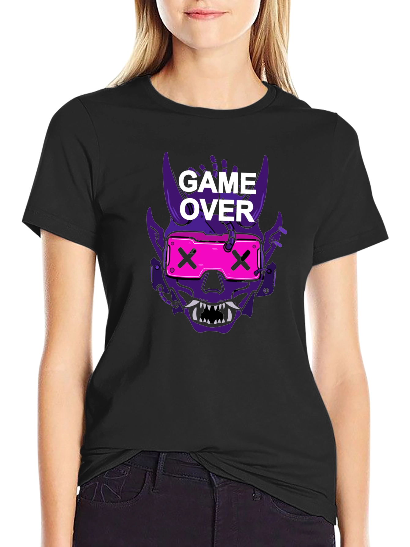 Game Over Oni Skull Cyberpunk T-Shirt