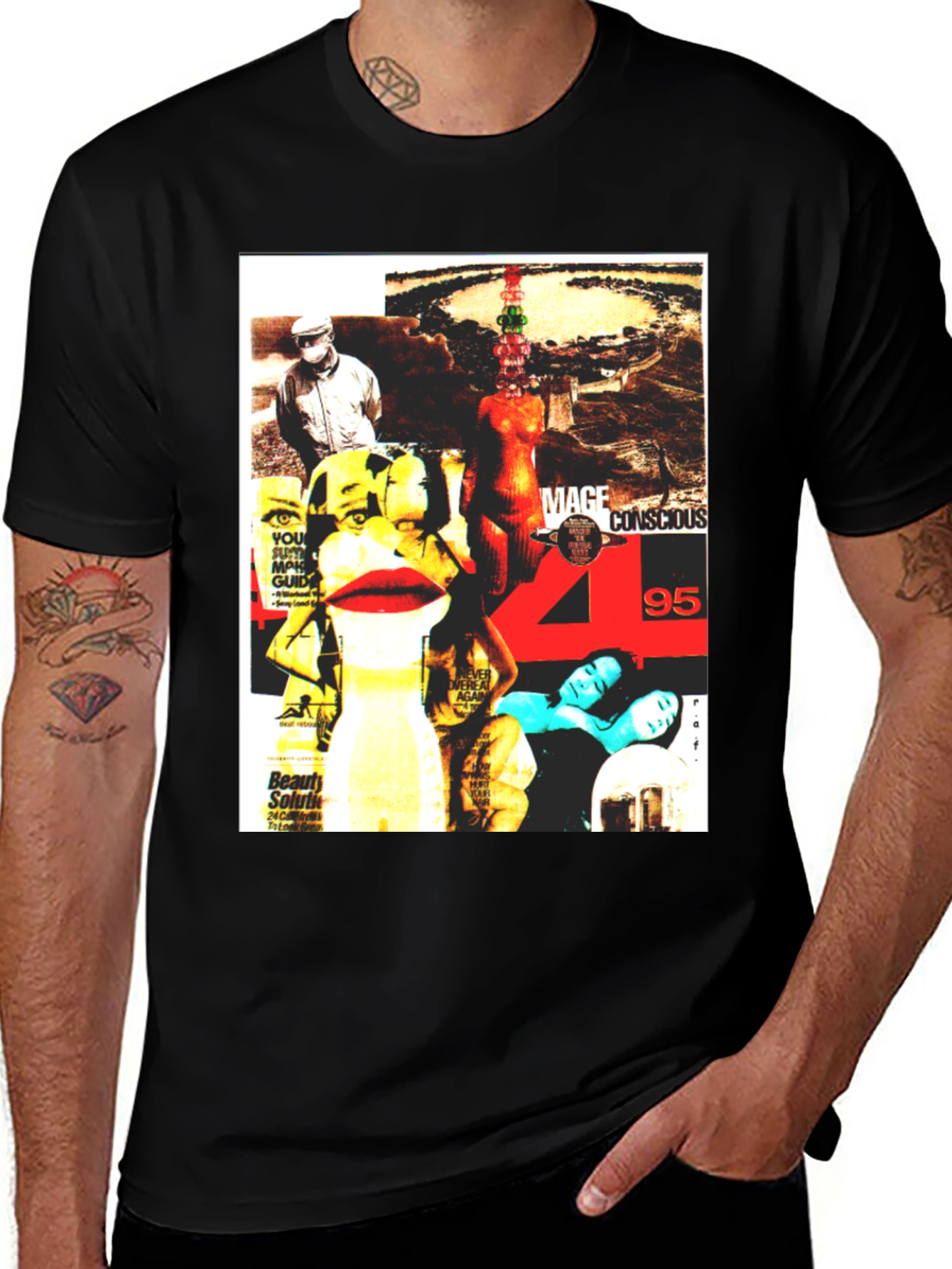 Graphic Print T-Shirt - Edgy Collage Design