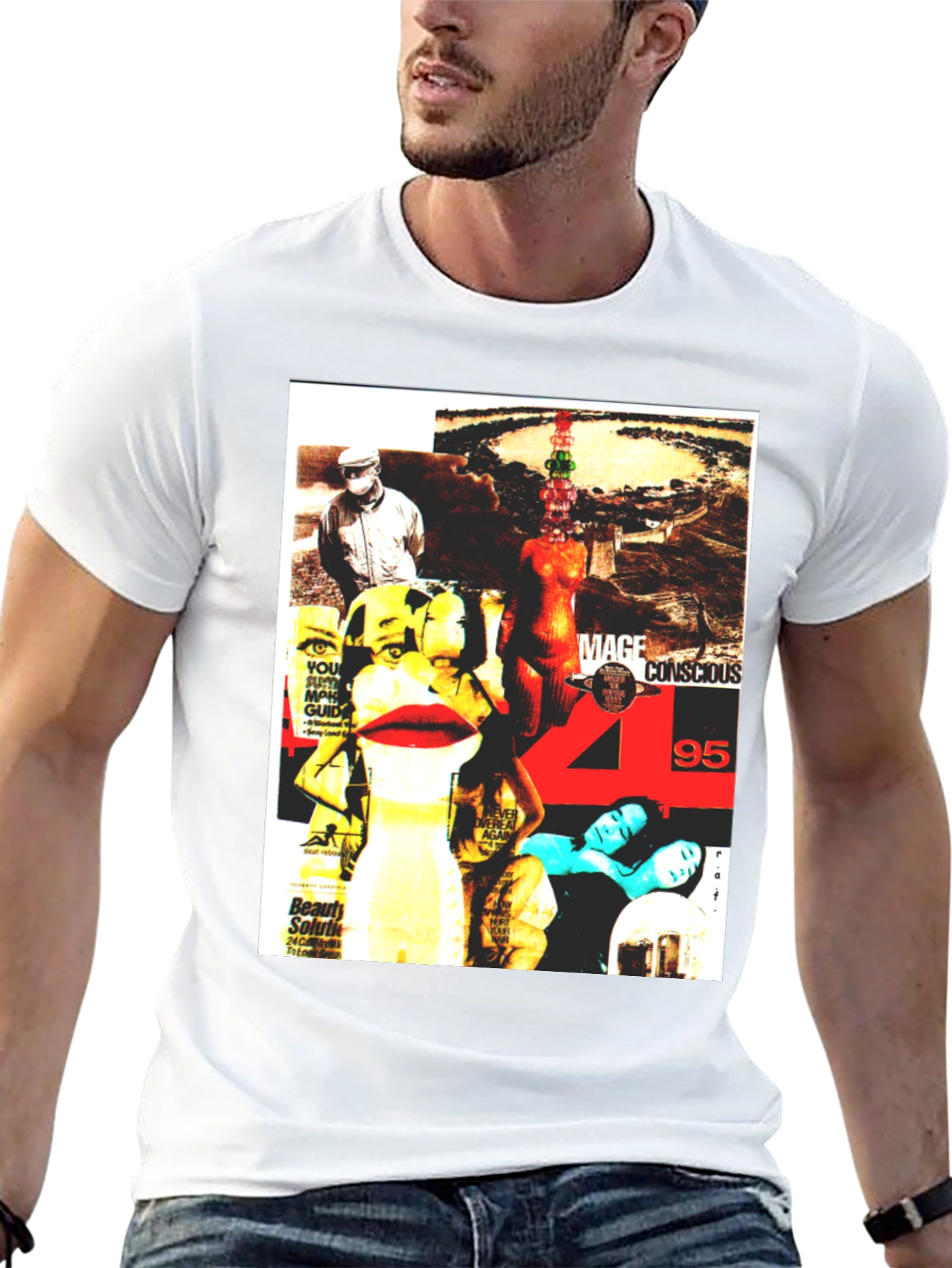 Graphic Print T-Shirt - Edgy Collage Design