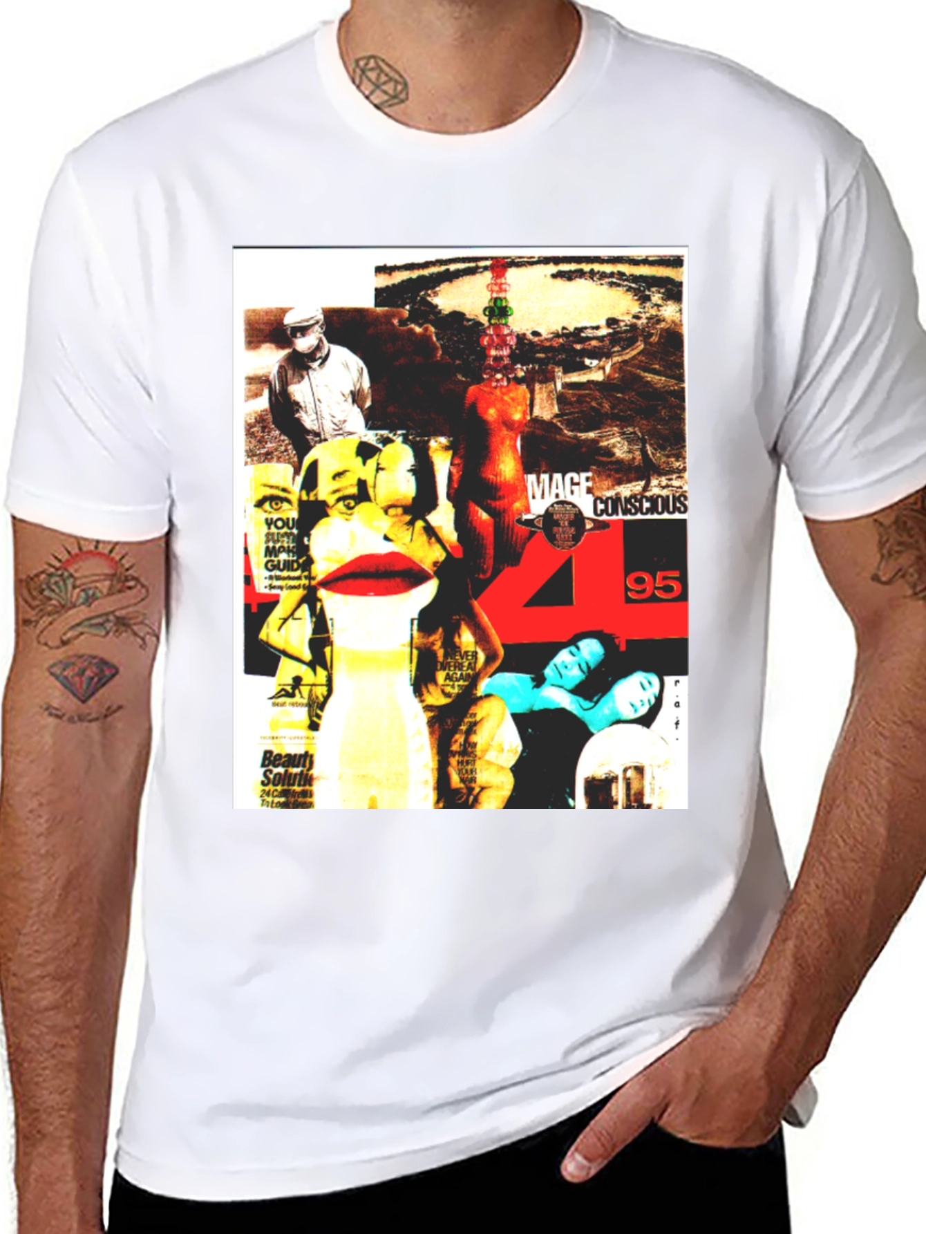Graphic Print T-Shirt - Edgy Collage Design