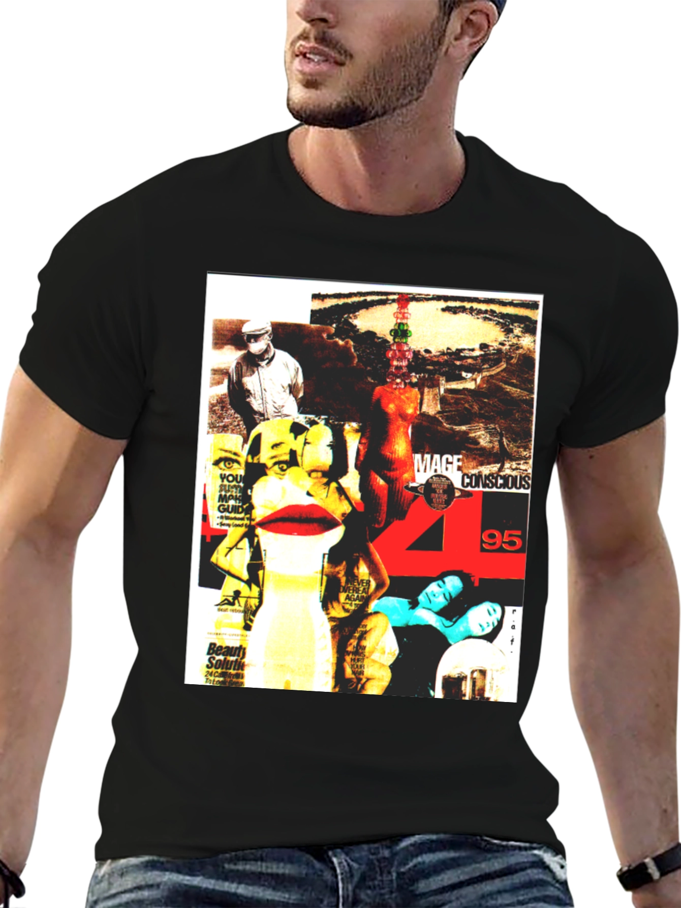 Graphic Print T-Shirt - Edgy Collage Design