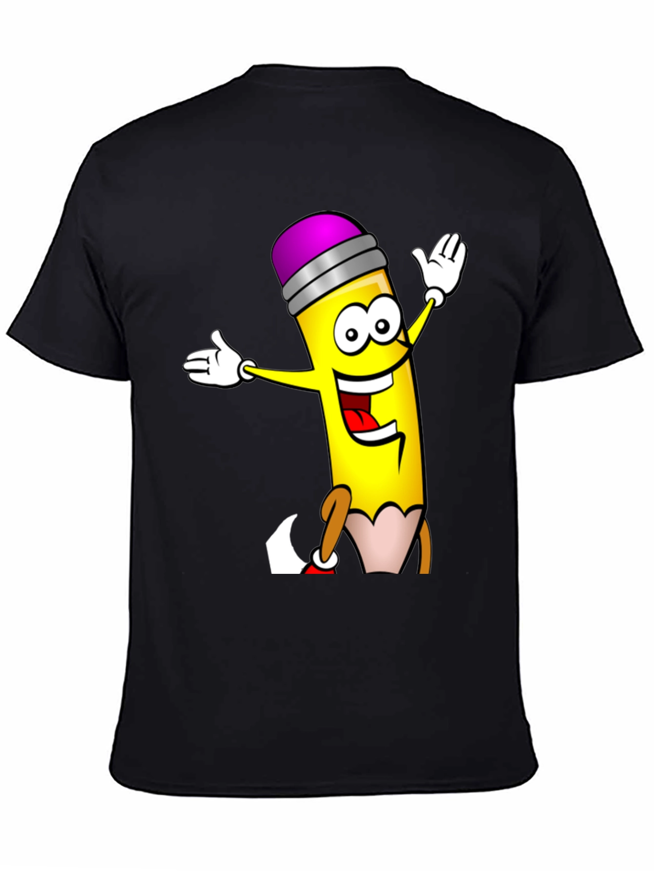 Cartoon Pencil T-Shirt - Black Cotton Graphic Tee