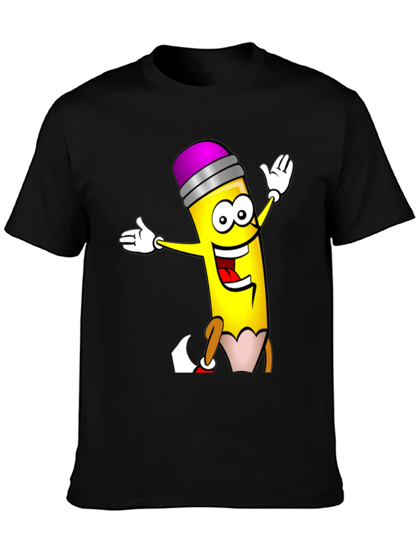 Cartoon Pencil T-Shirt - Black Cotton Graphic Tee