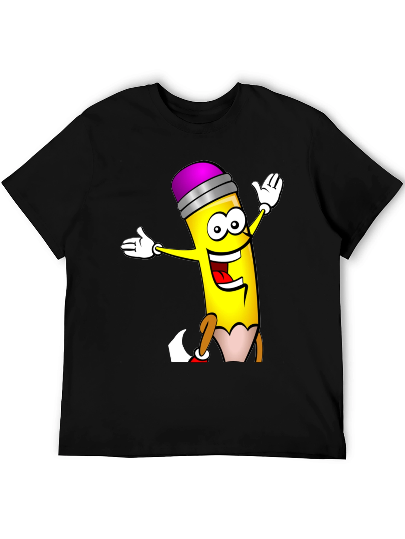 Cartoon Pencil T-Shirt - Black Cotton Graphic Tee