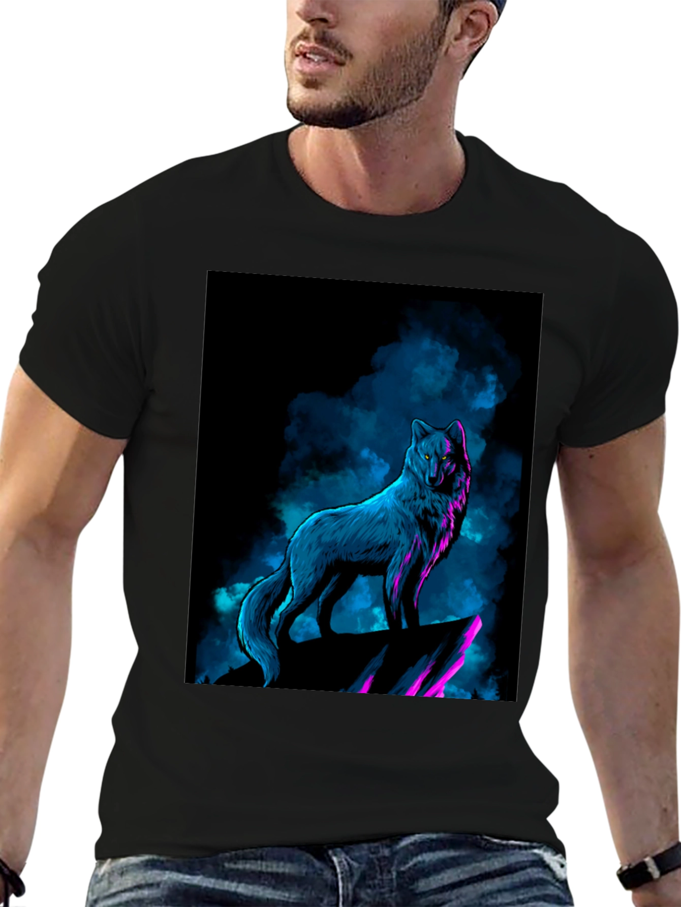 Wolf Graphic Tee - Neon Blue & Purple