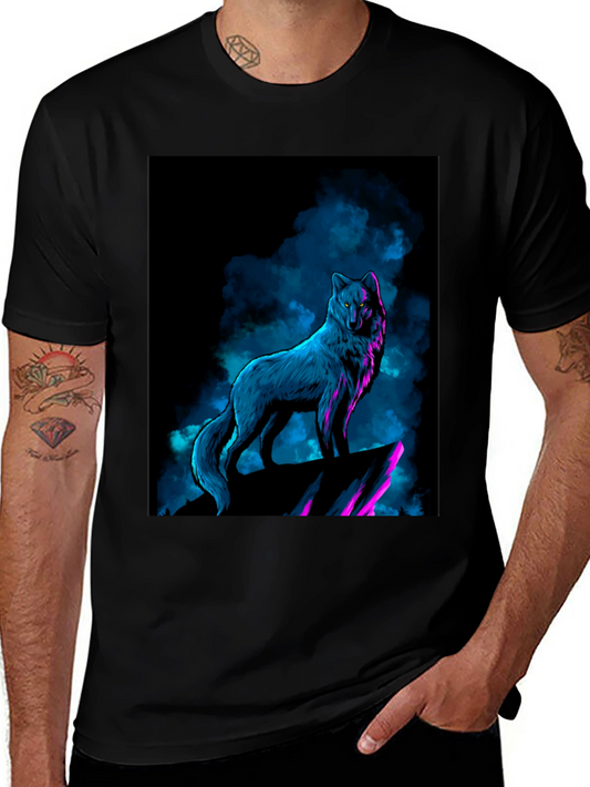 Wolf Graphic Tee - Neon Blue & Purple