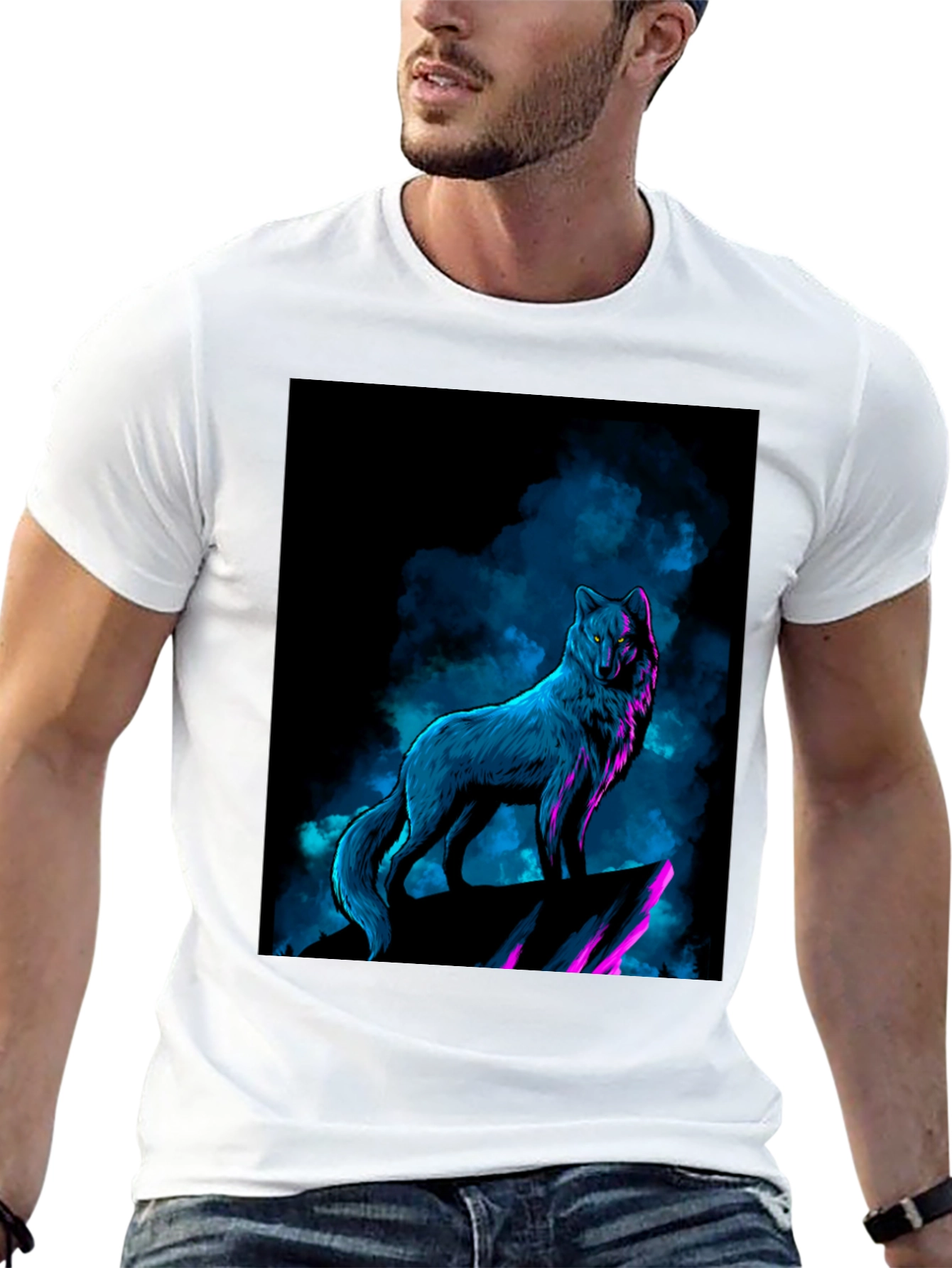 Wolf Graphic Tee - Neon Blue & Purple