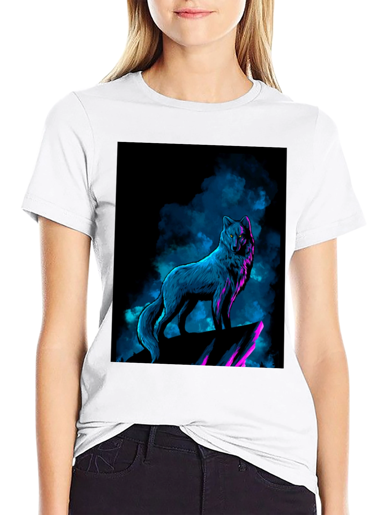 Wolf Graphic Tee - Neon Blue & Purple