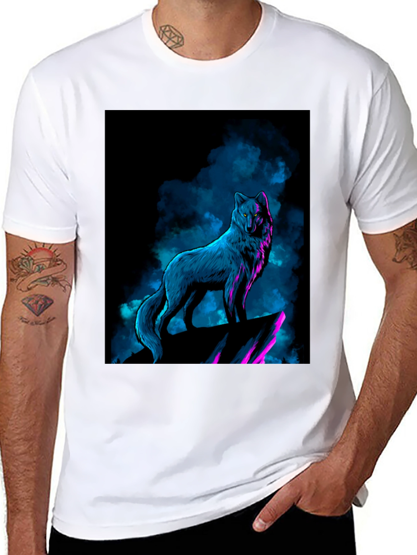 Wolf Graphic Tee - Neon Blue & Purple
