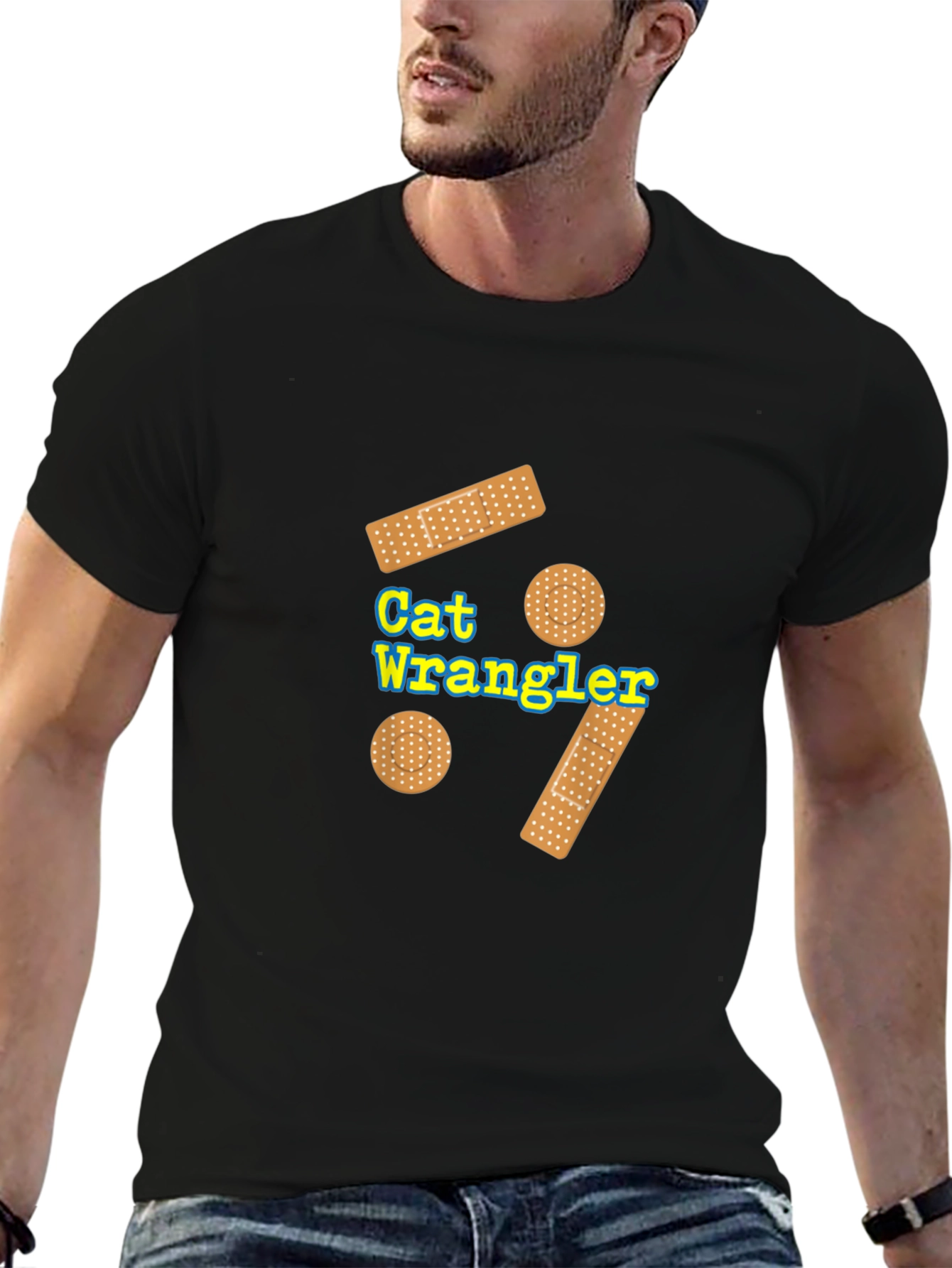 Cat Wrangler T-Shirt Bandage Humor Graphic