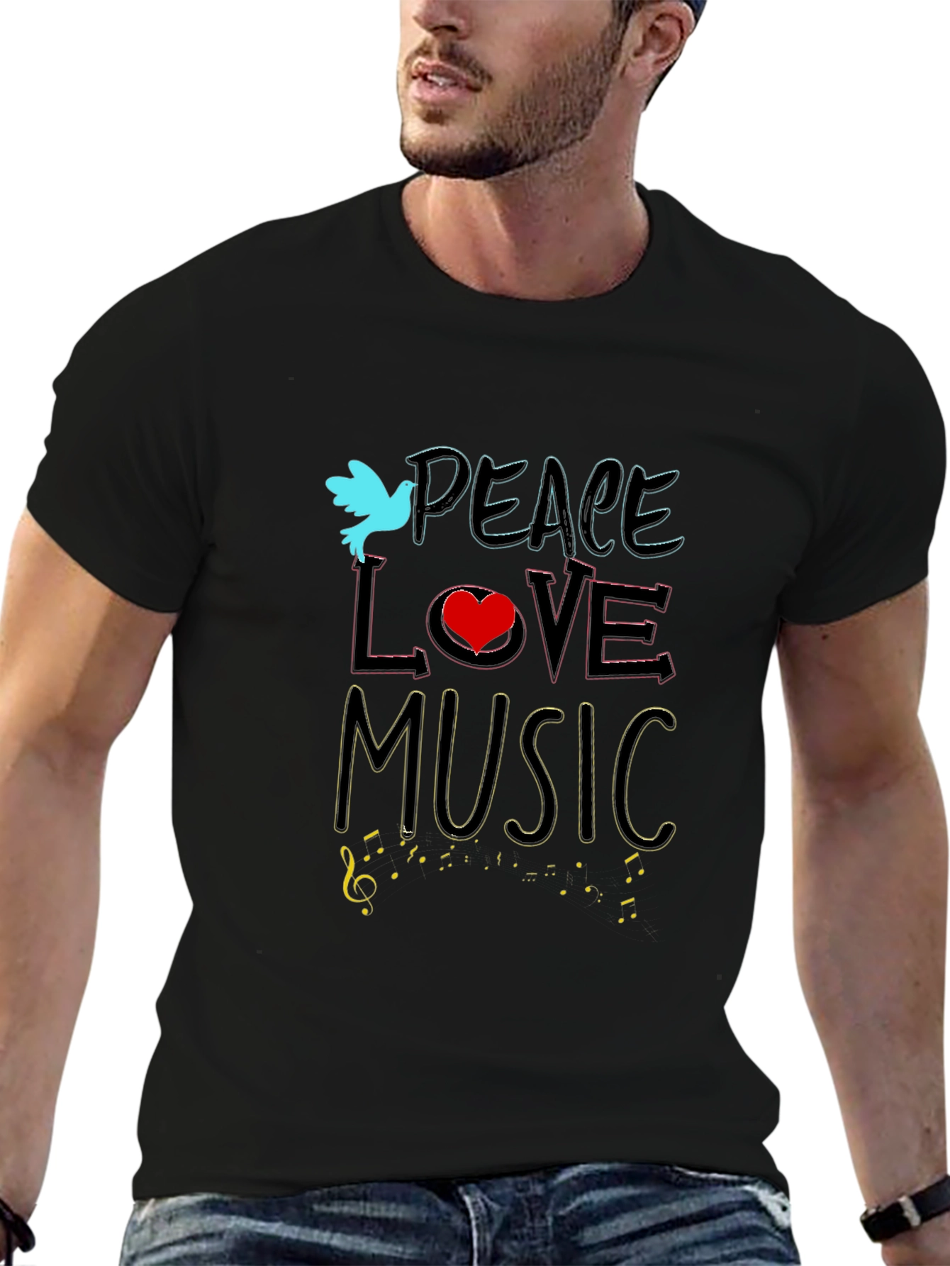 Peace Love Music Graphic Tee - Black Unisex T-Shirt
