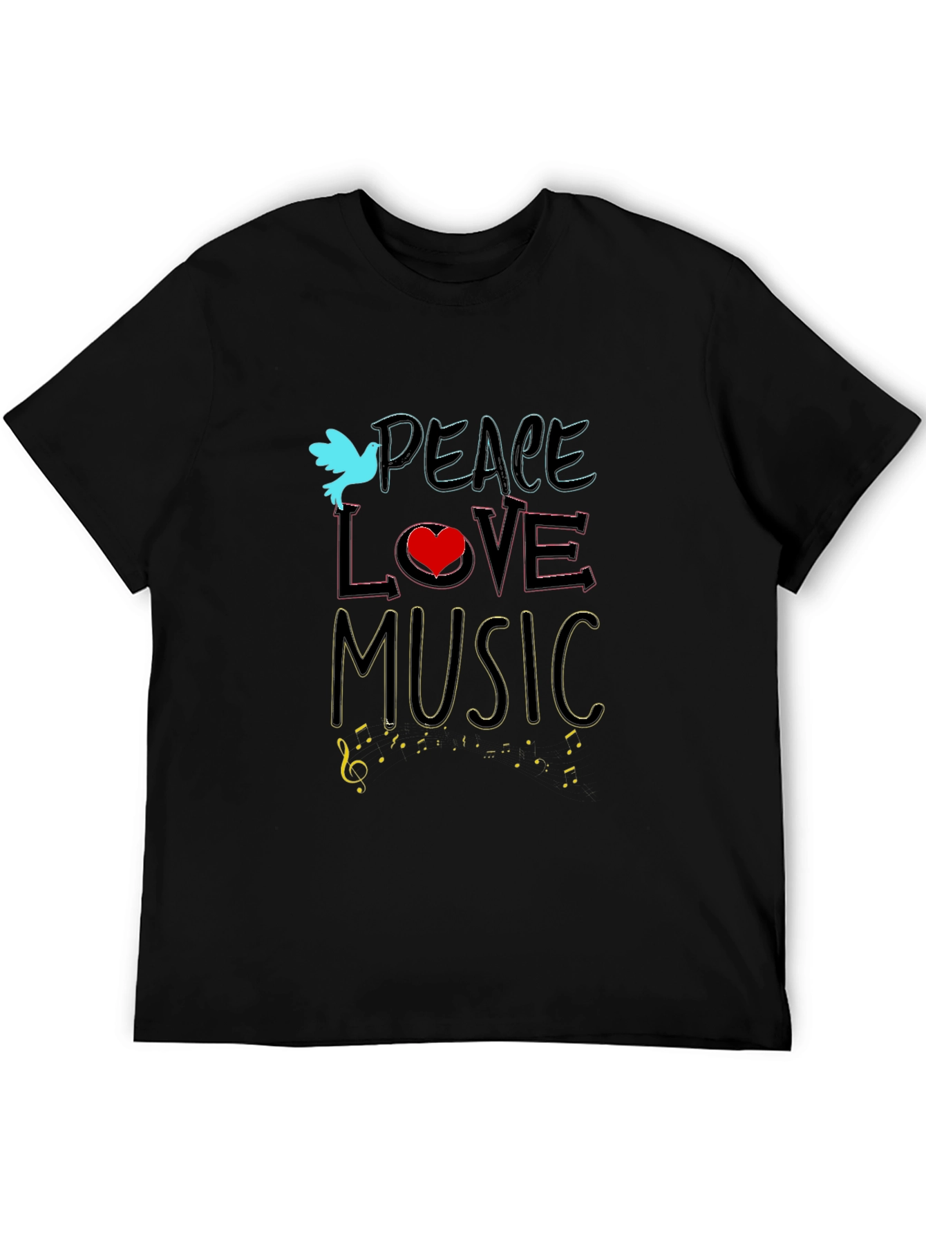 Peace Love Music Graphic Tee - Black Unisex T-Shirt
