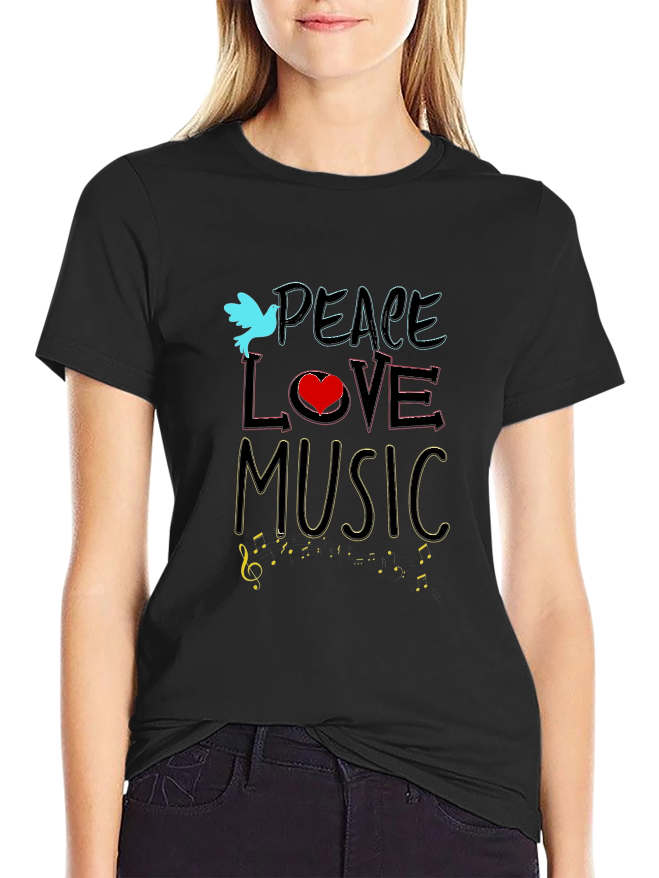 Peace Love Music Graphic Tee - Black Unisex T-Shirt