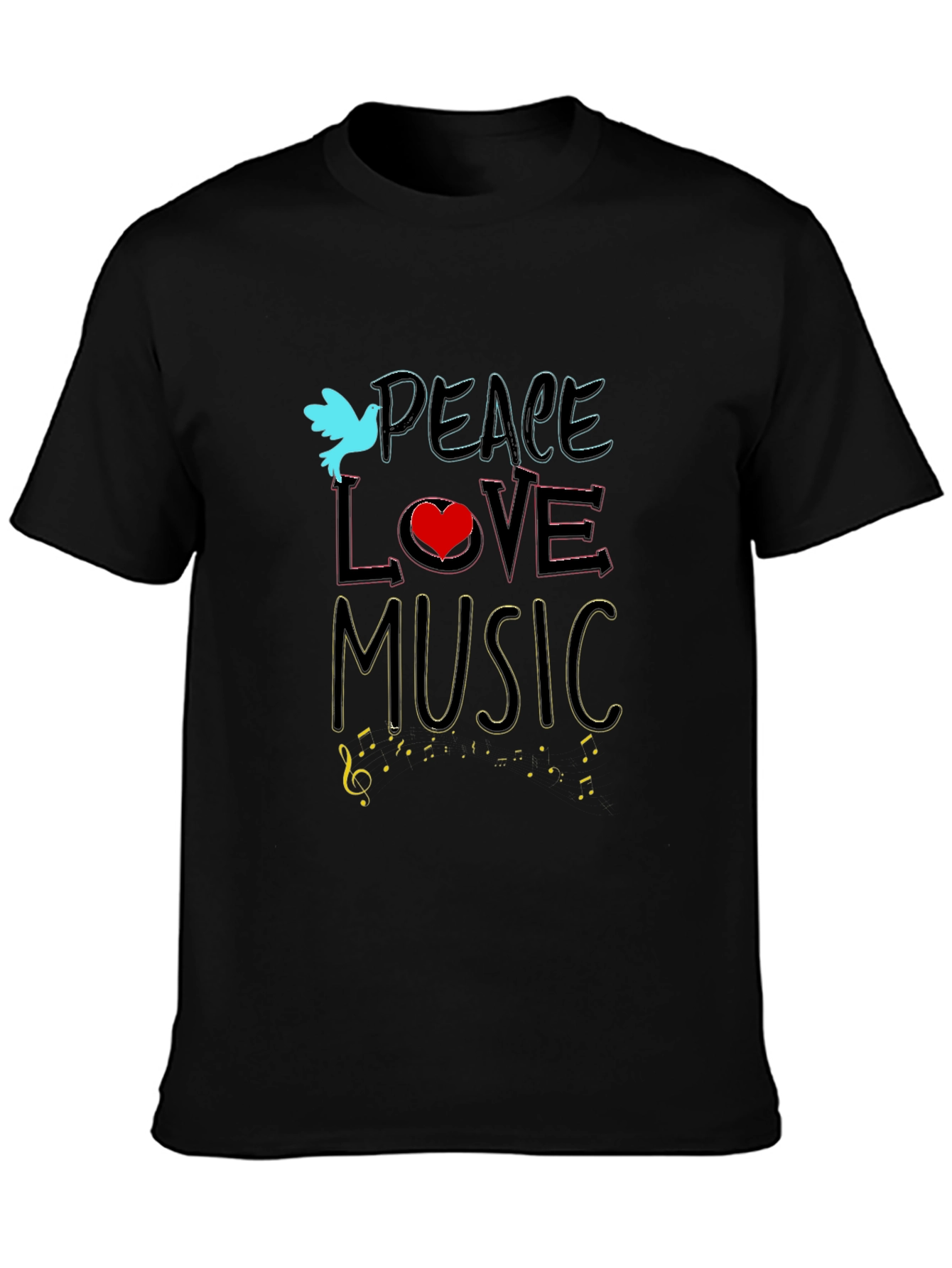 Peace Love Music Graphic Tee - Black Unisex T-Shirt