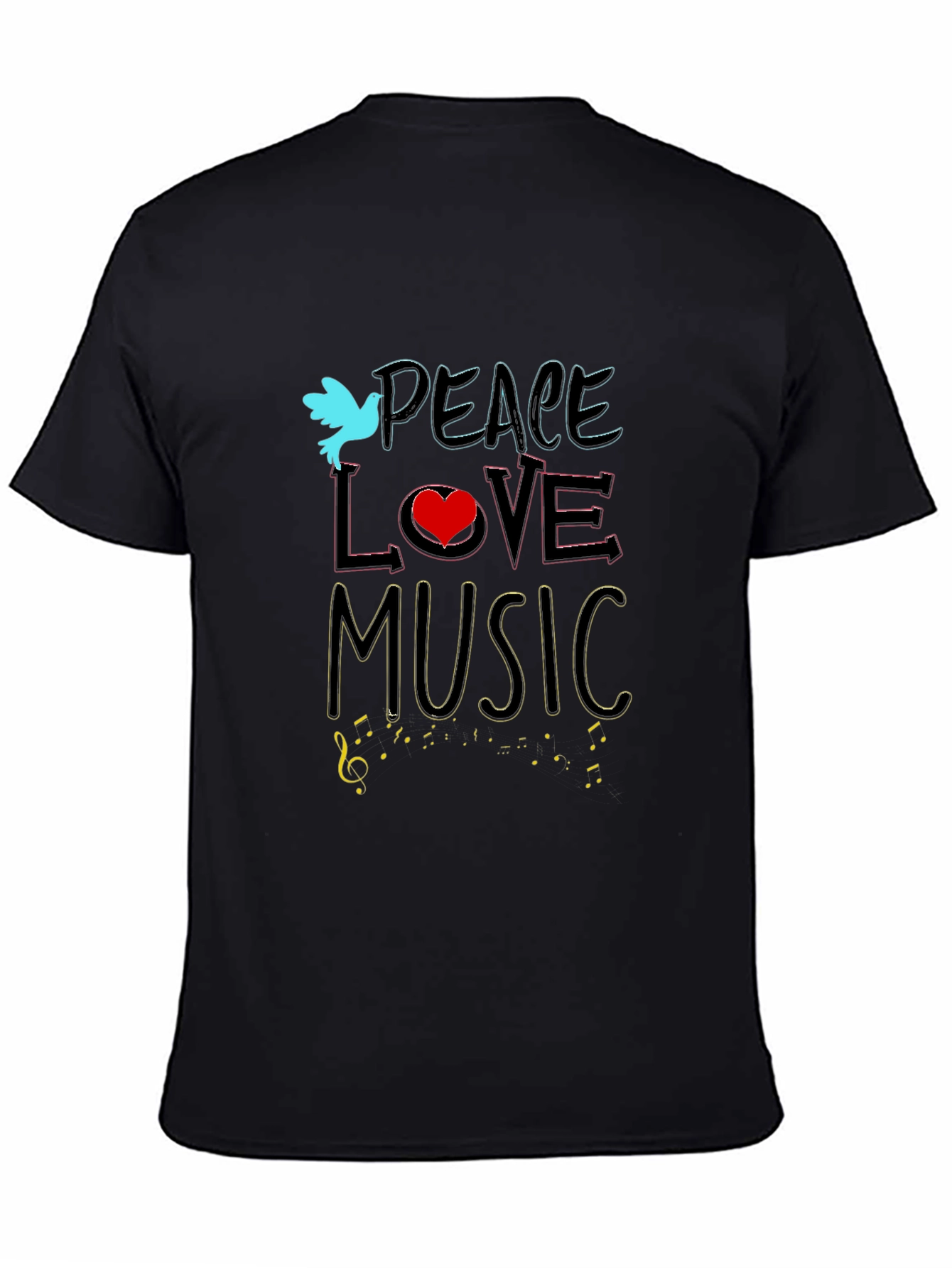 Peace Love Music Graphic Tee - Black Unisex T-Shirt