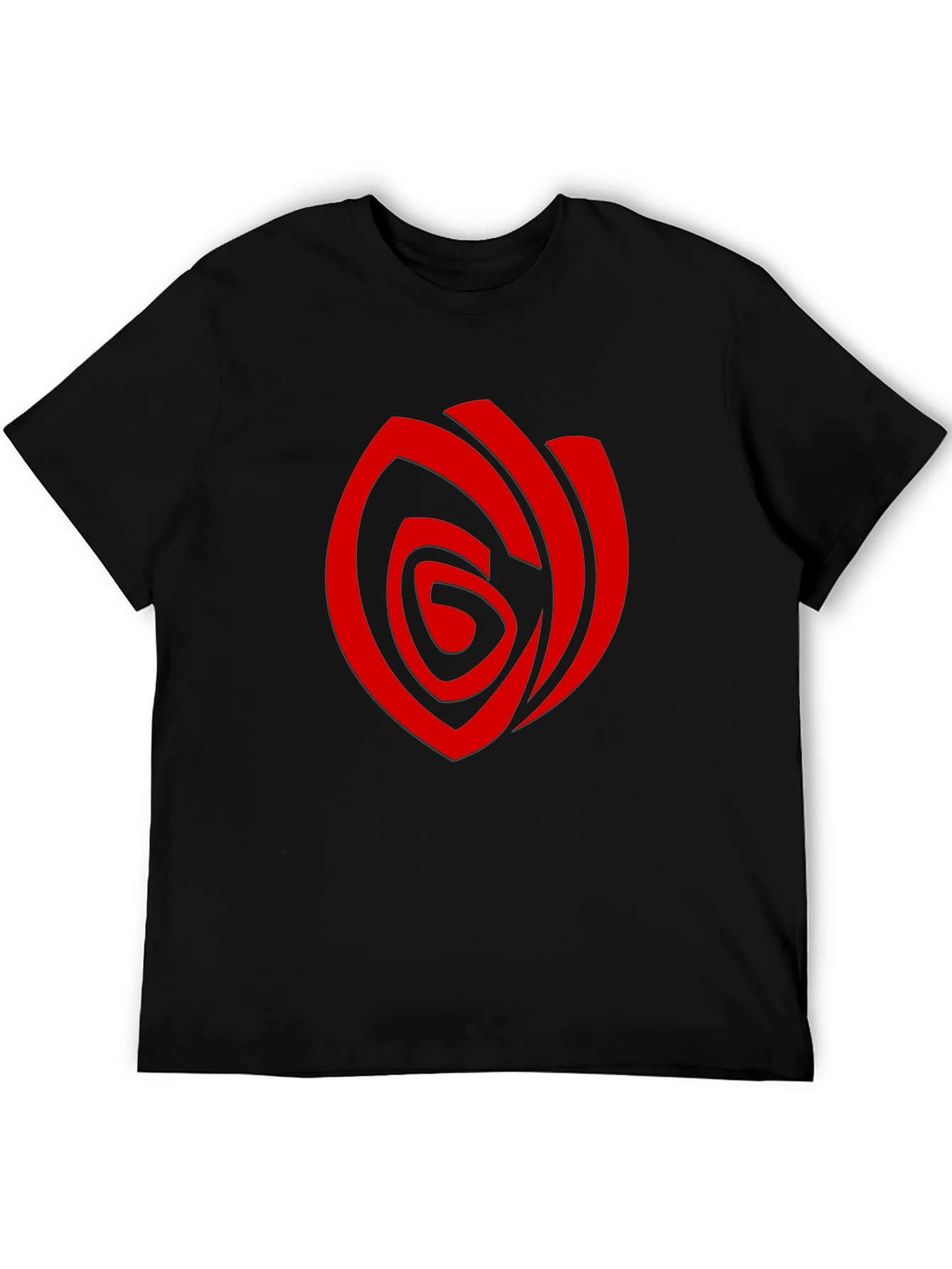 Mens Black T-Shirt with Red Abstract Rose Graphic