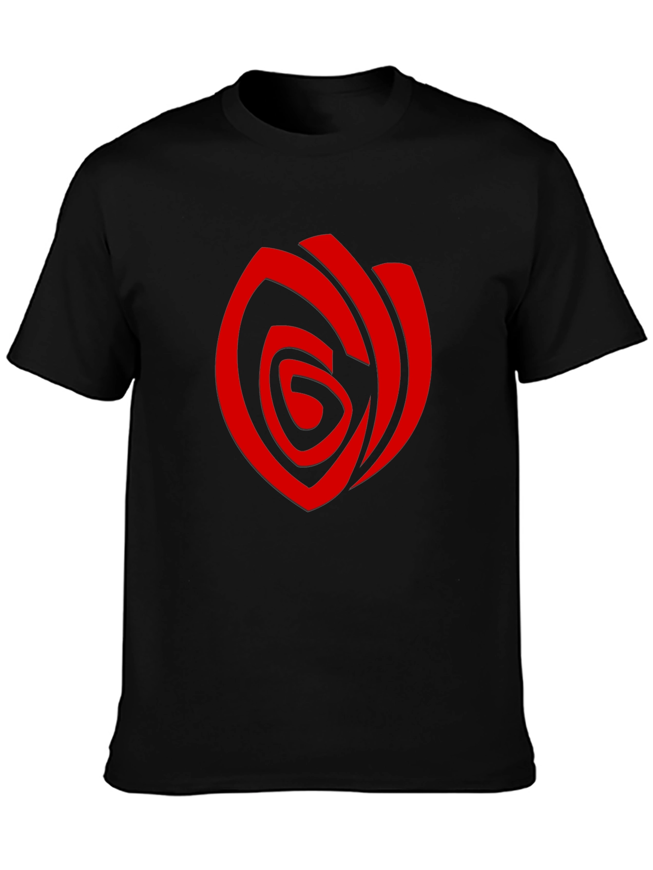 Mens Black T-Shirt with Red Abstract Rose Graphic