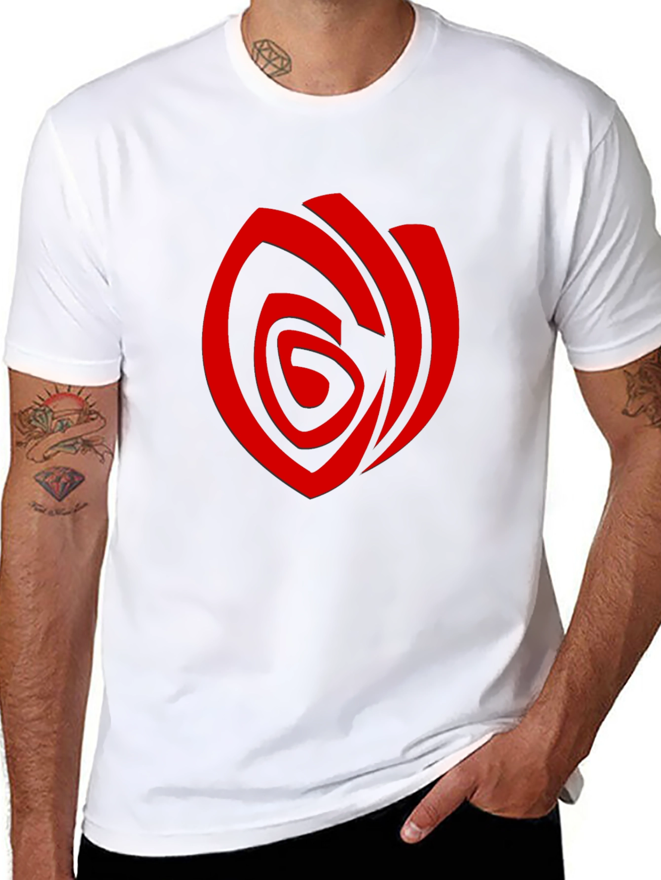 Mens Black T-Shirt with Red Abstract Rose Graphic