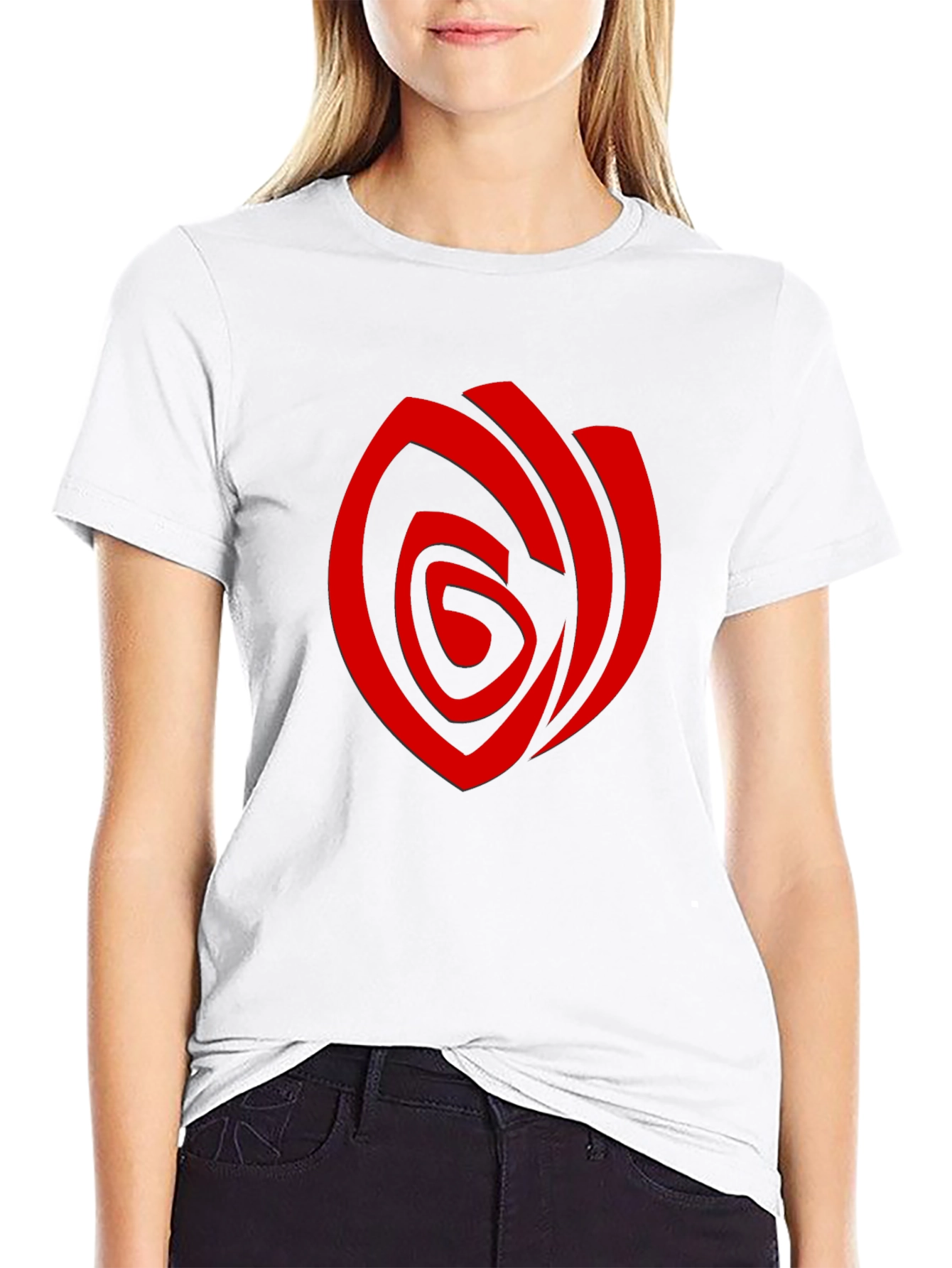 Mens Black T-Shirt with Red Abstract Rose Graphic