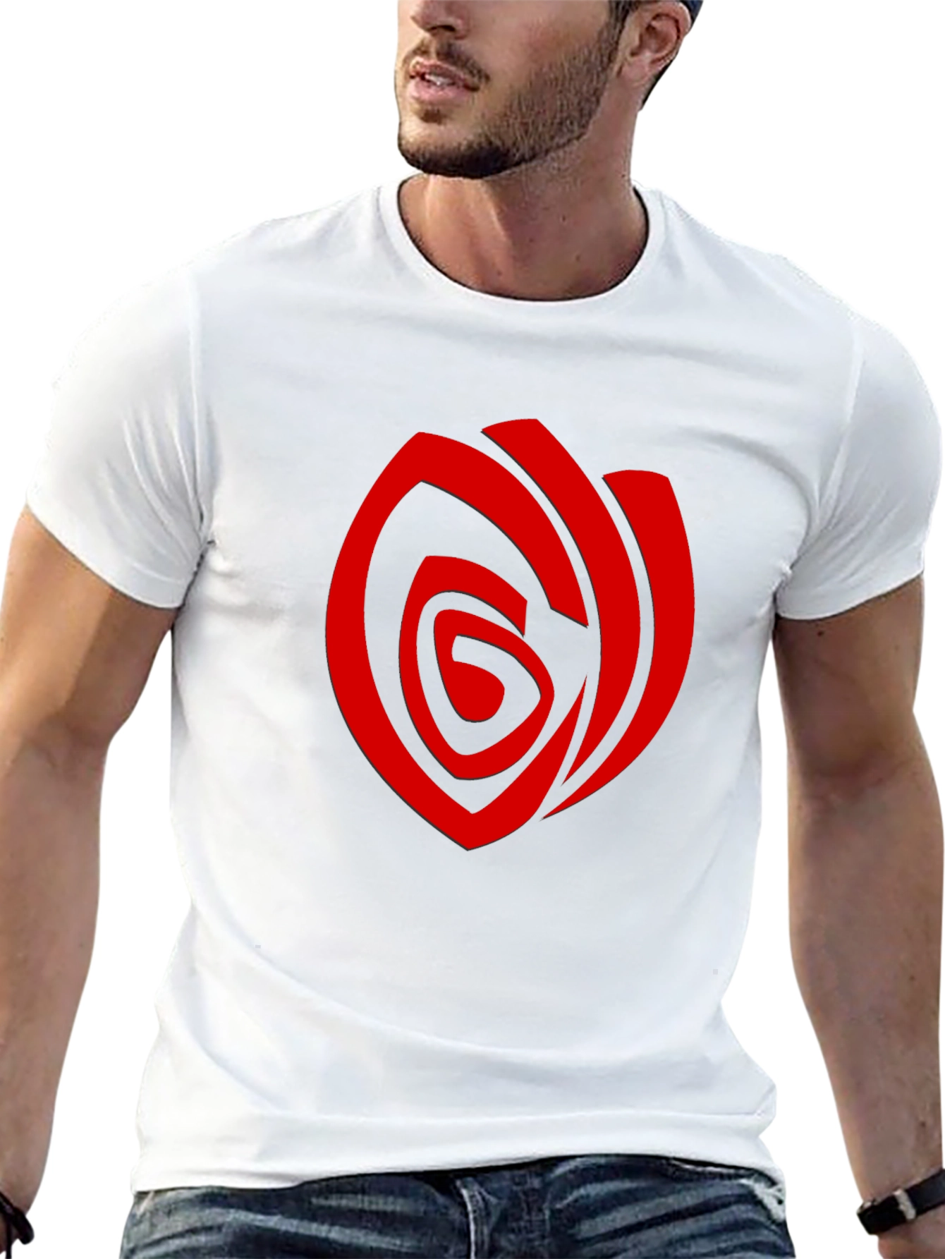 Mens Black T-Shirt with Red Abstract Rose Graphic