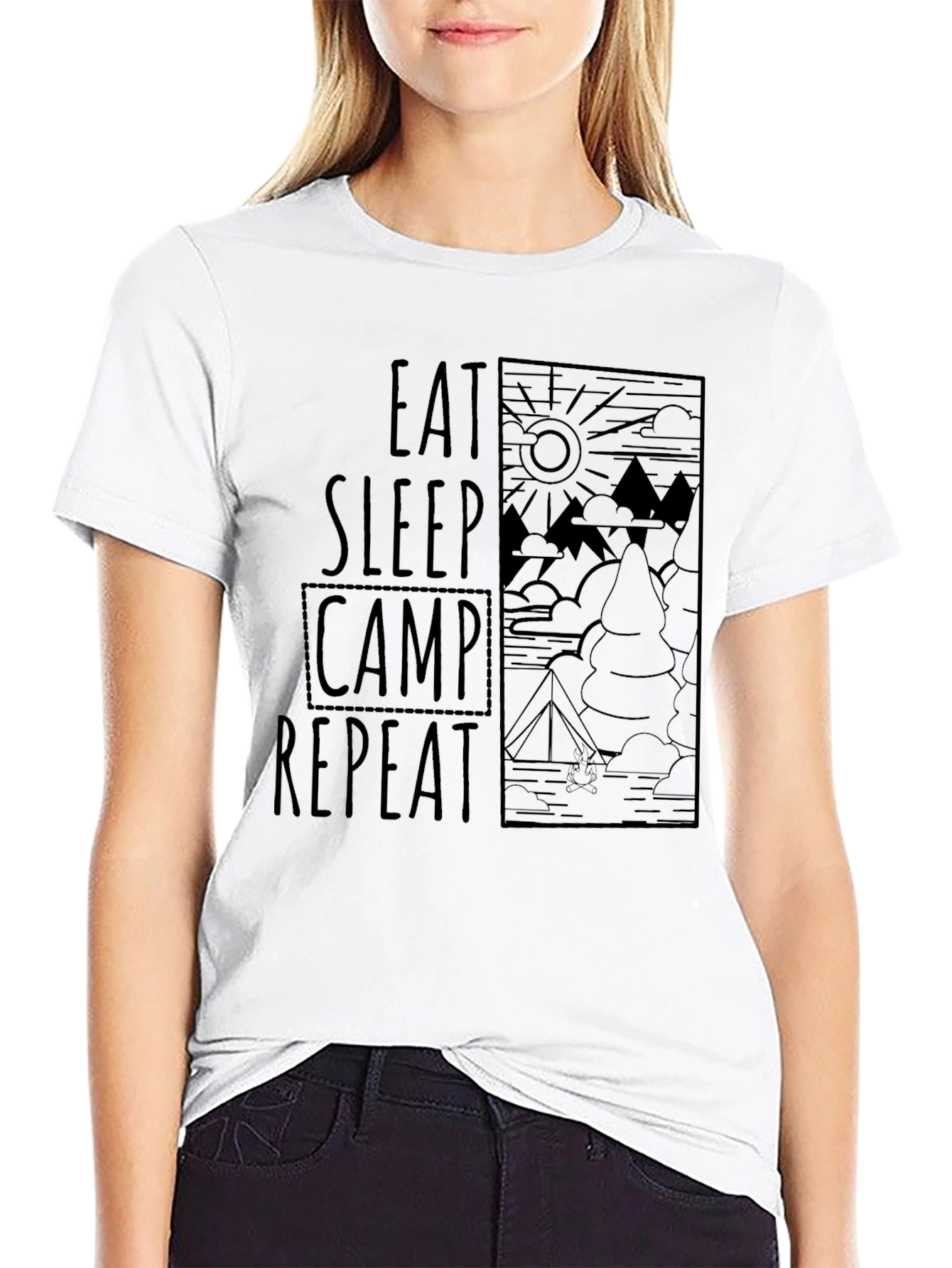 Eat Sleep Camp Repeat Graphic Tee - Black