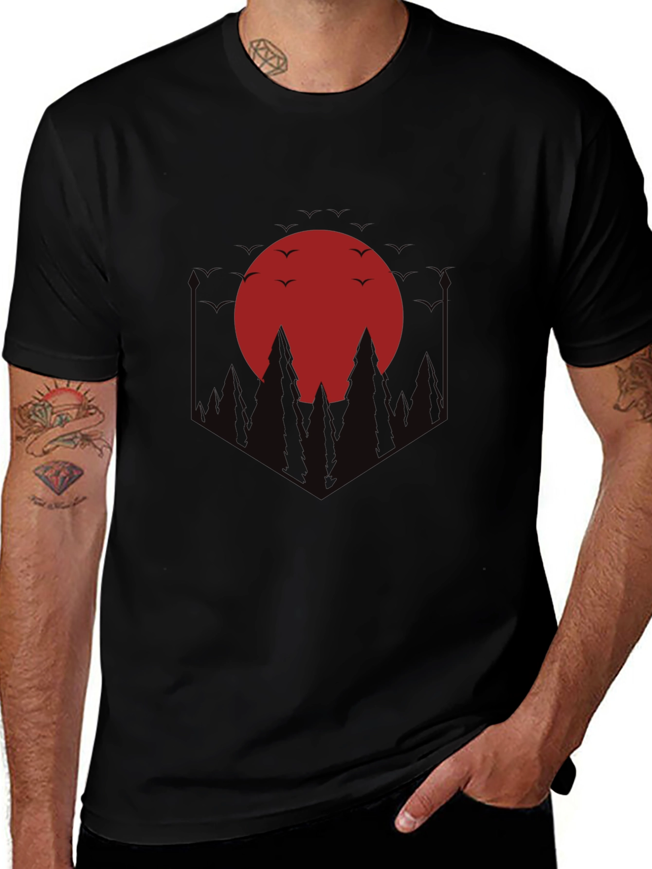 Red Moon Forest Graphic Tee - Black