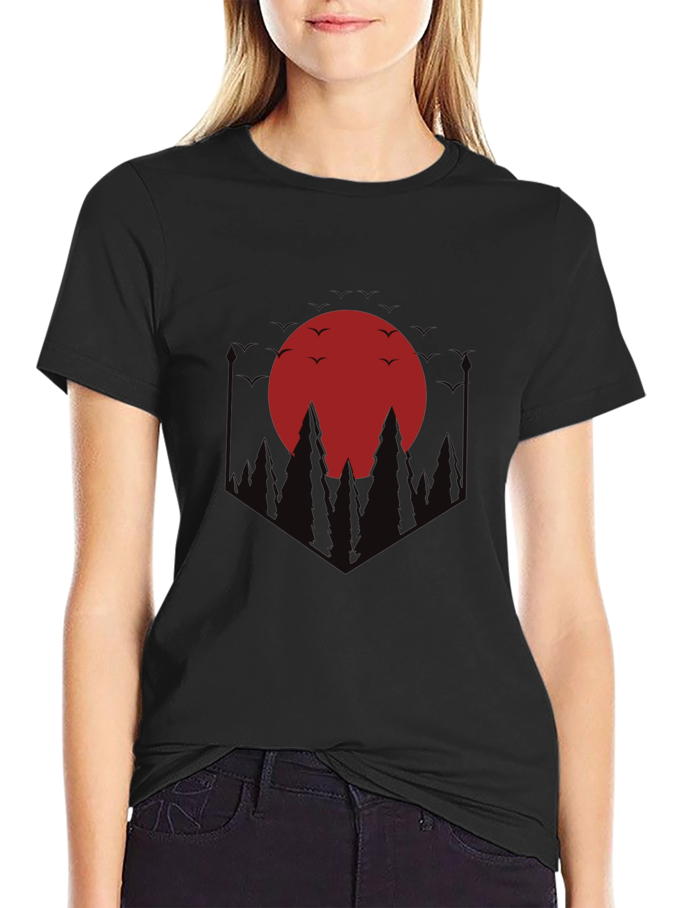 Red Moon Forest Graphic Tee - Black