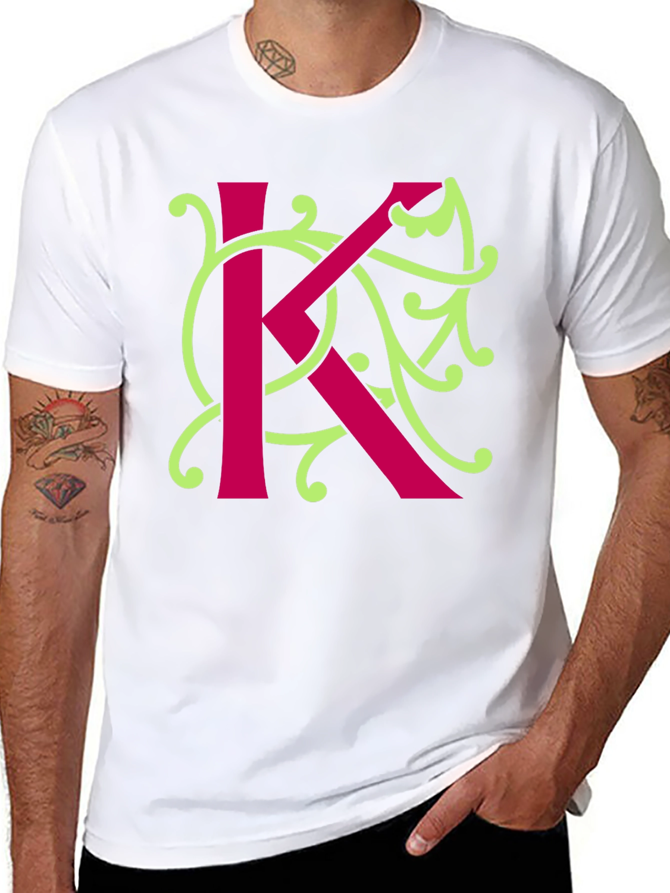 Initial K Floral Design T-Shirt